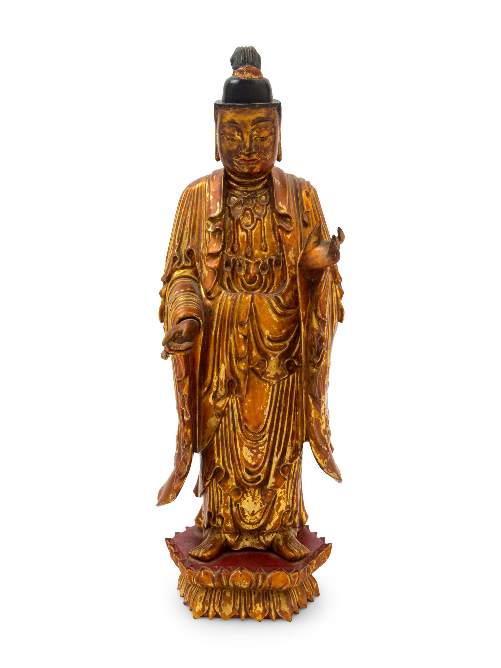 A Gilt Lacquered Wood Figure of Buddha Height 13 1/4 (1 of 4)
