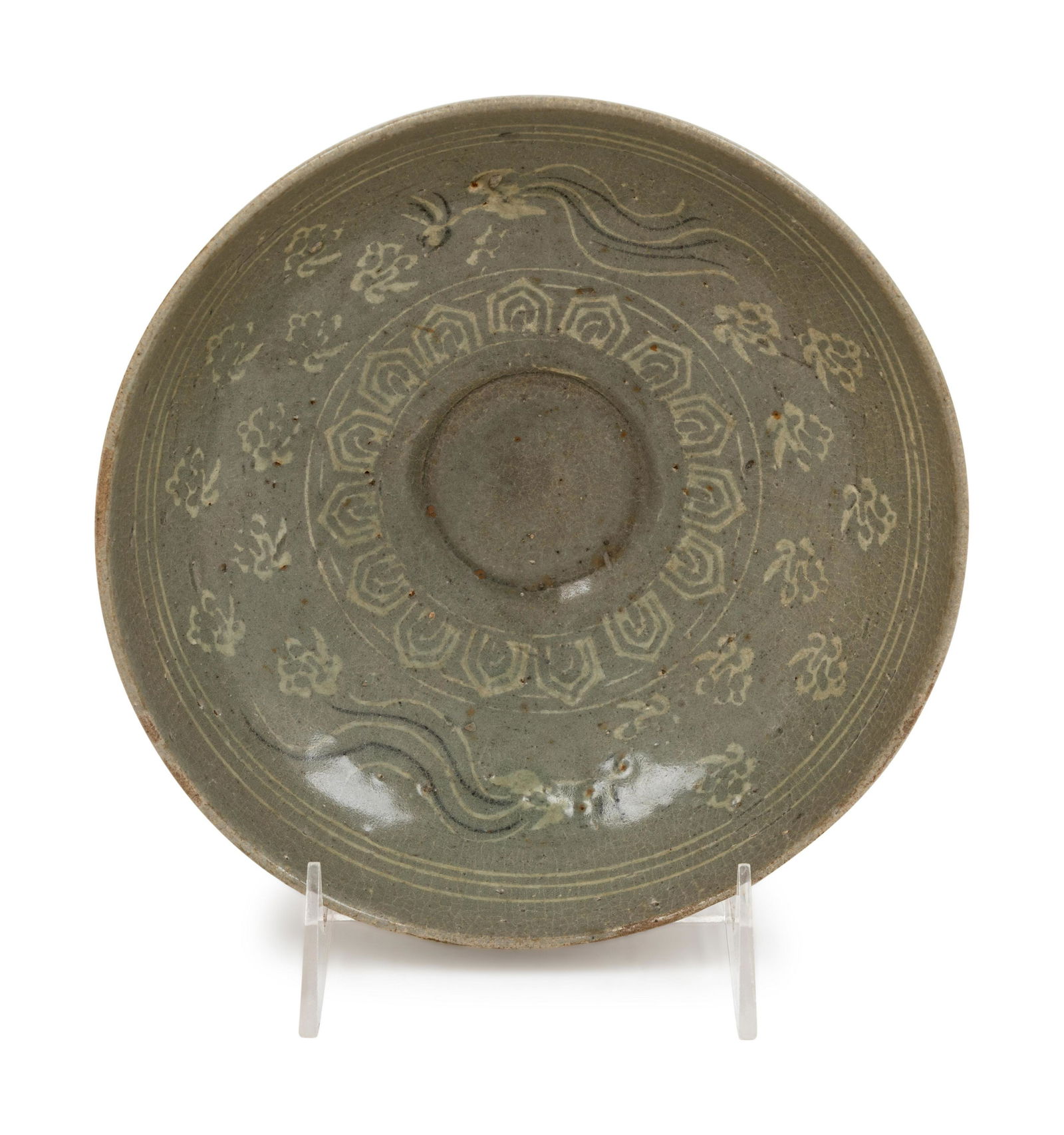A Korean Slip Decorated Celadon Glazed Porcelain Bowl (1 of 2)