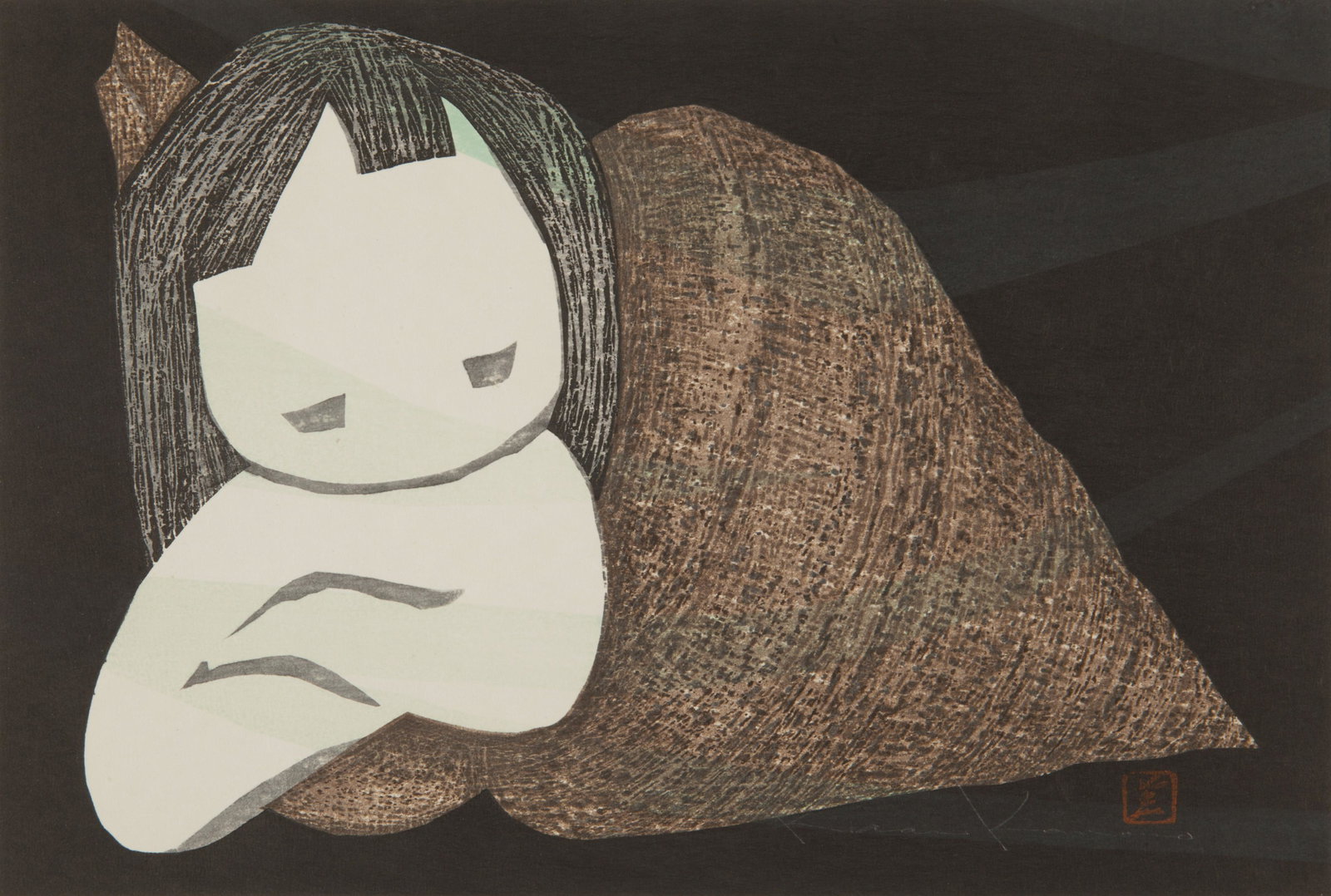 Kaoru Kawano Largest image•__9 3/4 x 14 1/2 in., 24.8 x: Kaoru Kawano (Japanese, 1916-1965) Shell Girl with Doves Gentle Breeze Candle Largest image: 9 3/4 x 14 1/2 in., 24.8 x 36.8 cm (visible).