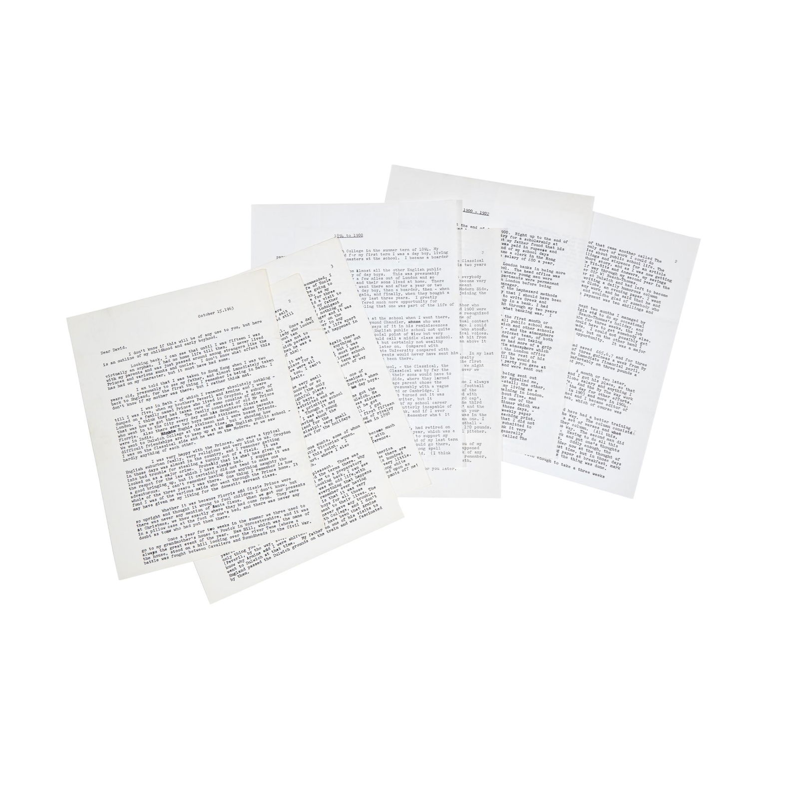 Wodehouse, P.G., Autobiographical Typescript (1 of 1)