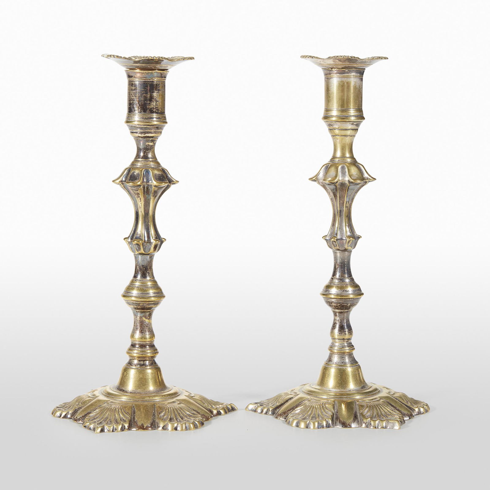 Pair of Georgian silvered brass candlesticks, mid-18th (1 of 1)