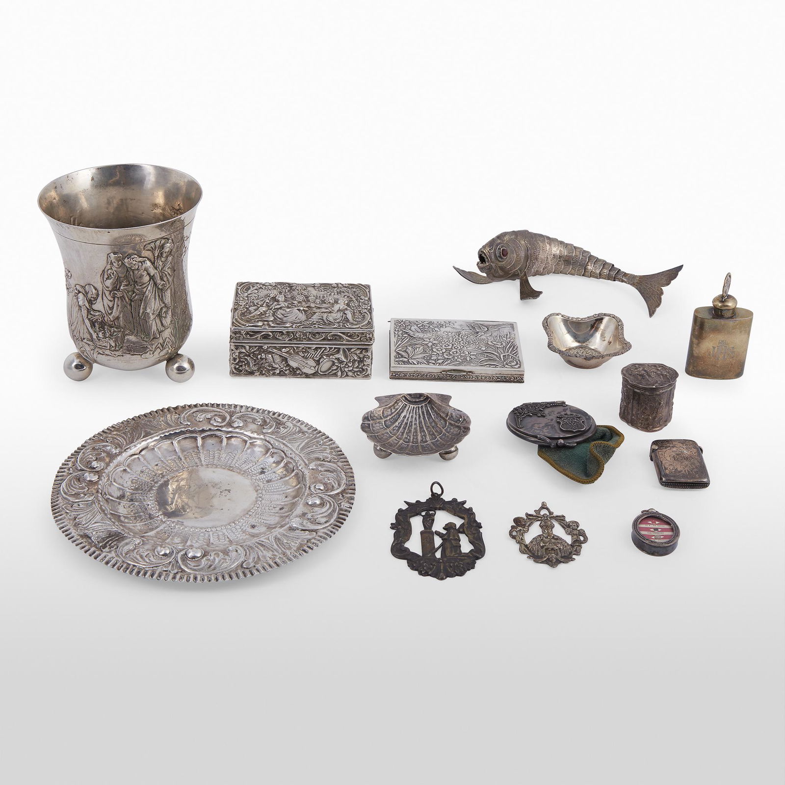 Group of fourteen religious and decorative silver and (1 of 1)