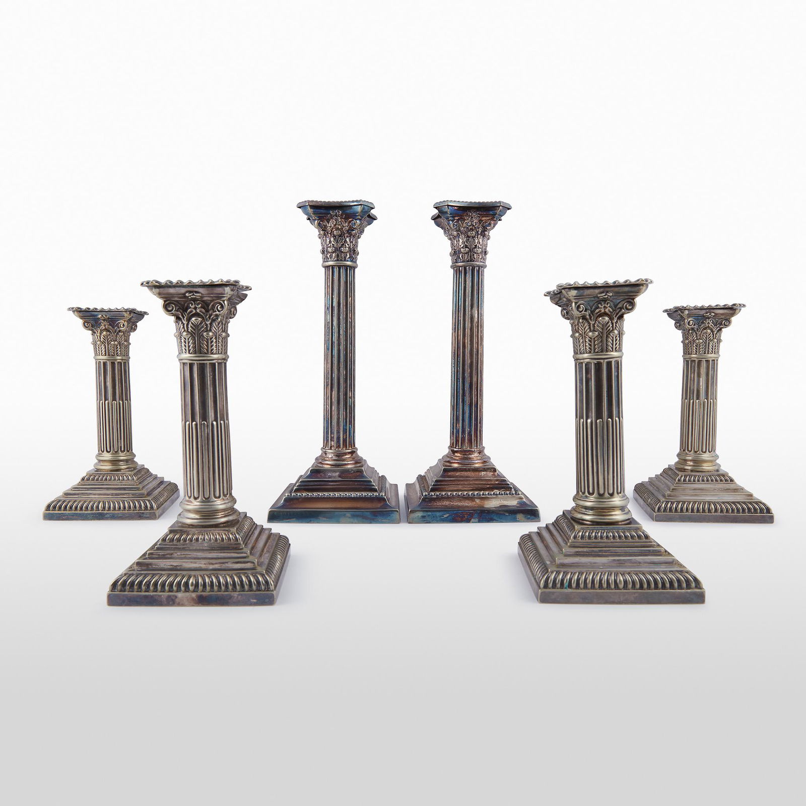 Set of six electroplated column-form candlesticks, 20th (1 of 1)