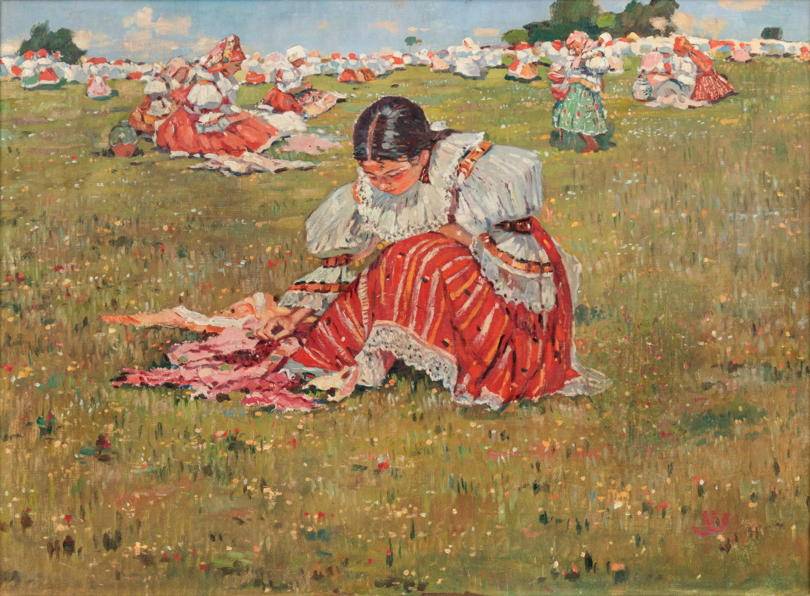 Joza Uprka (Czech, 1861-1941) Women in Field: Joza Uprka (Czech, 1861-1941) Women in Field oil on canvas initialed (lower right) 23 1/2 x 31 1/2 inches.