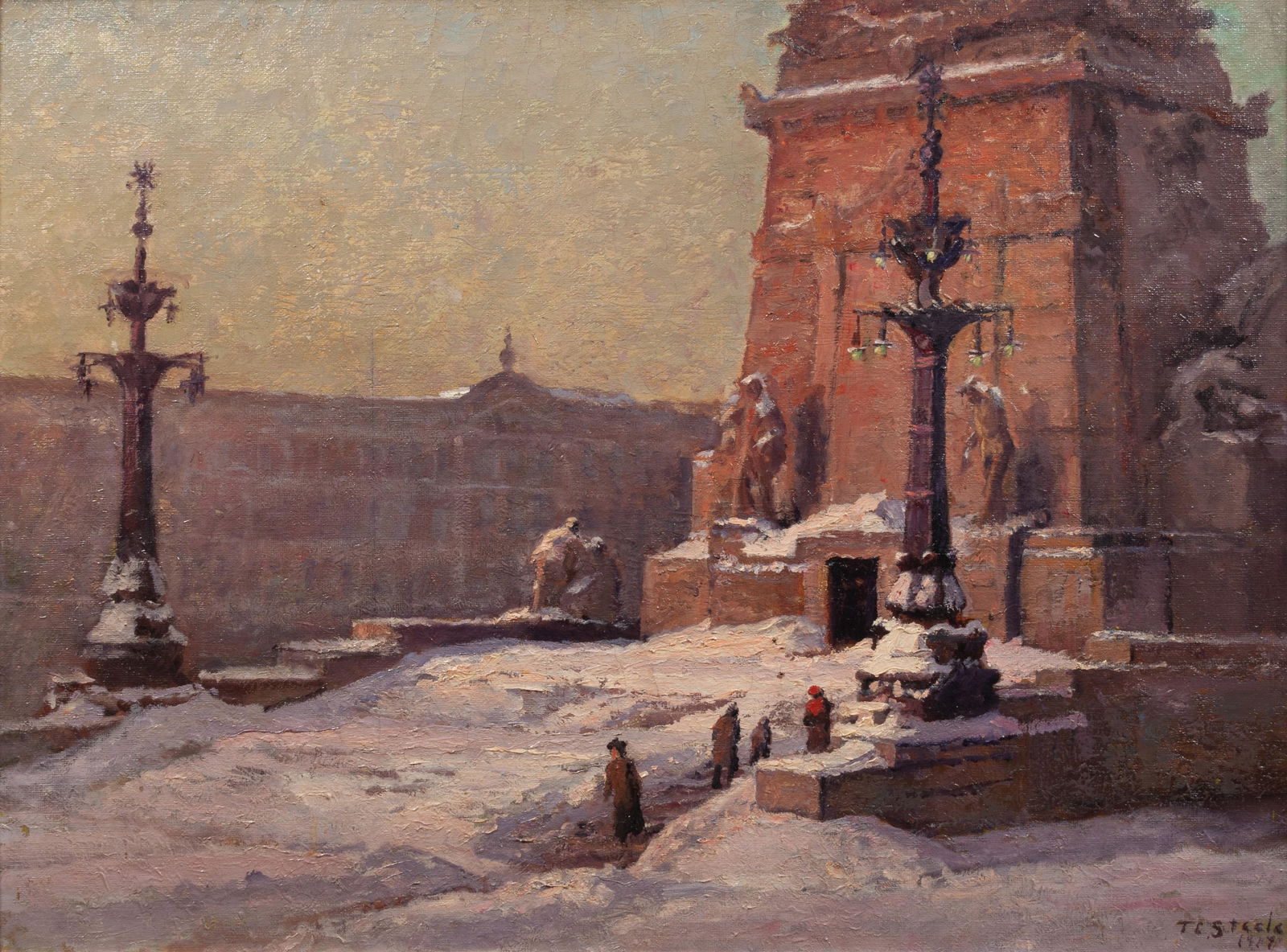 Theodore Clement Steele (American, 1847-1926) Soldiers': Theodore Clement Steele (American, 1847-1926) Soldiers' and Sailors' Monument of Indianapolis, 1917 oil on canvas signed T.C. Steele and dated (lower right) 29 x 39 inches. Property from the Estate of