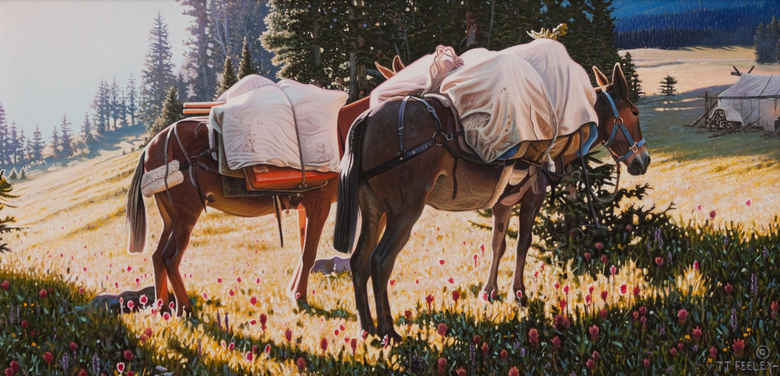Ted J. Feeley (American, 20th Century) A Tulip and a: Ted J. Feeley (American, 20th Century) A Tulip and a Rose, 1997, oil on panel, signed T.J. Feeley (lower right) 9 1/2 x 19 inches