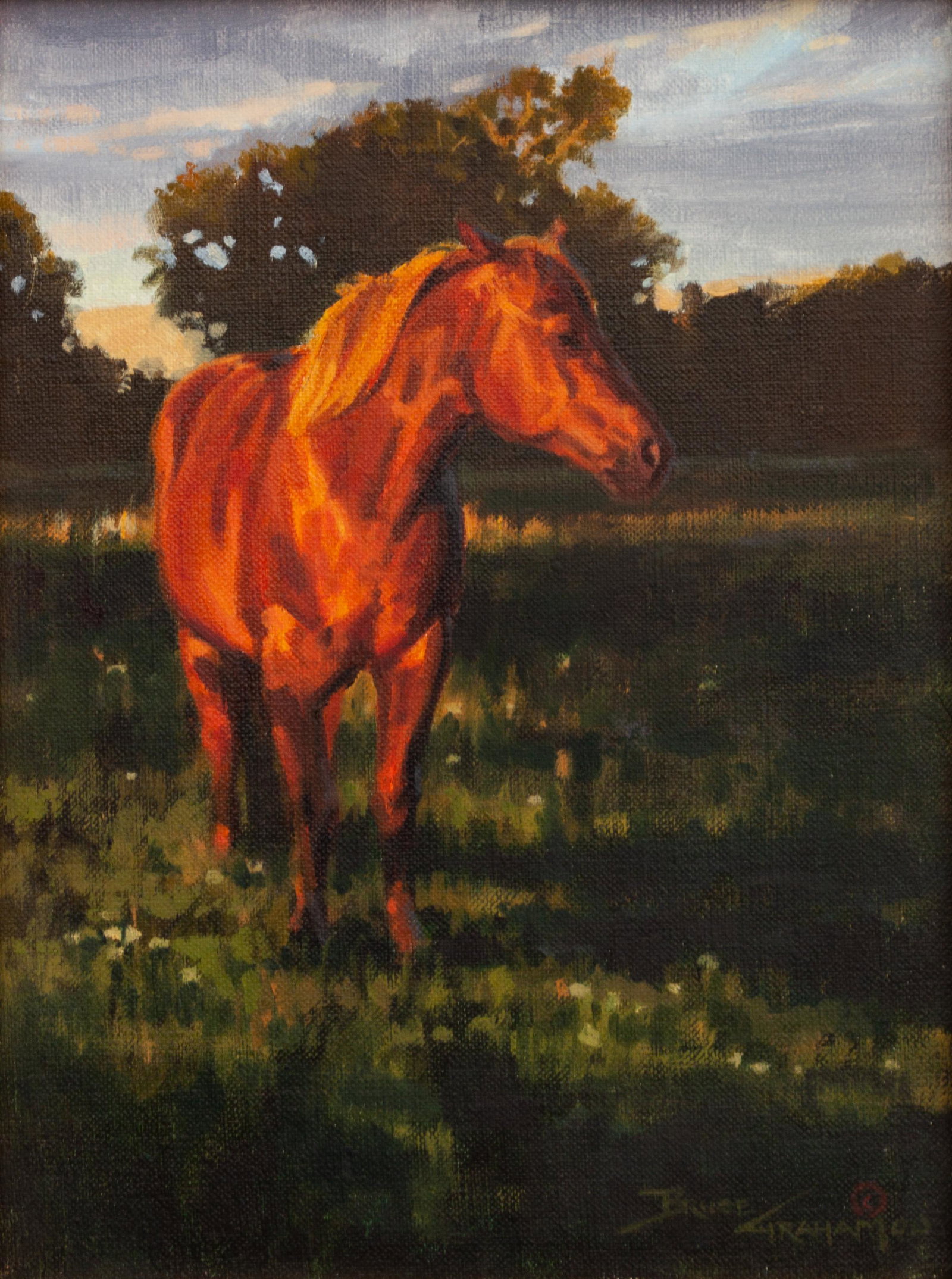 Bruce Graham (American, b. 1961) Evening Sorrell, 2000: Bruce Graham (American, b. 1961) Evening Sorrell, oil on canvas, signed Bruce Graham and dated (lower right) 12 x 9 inches