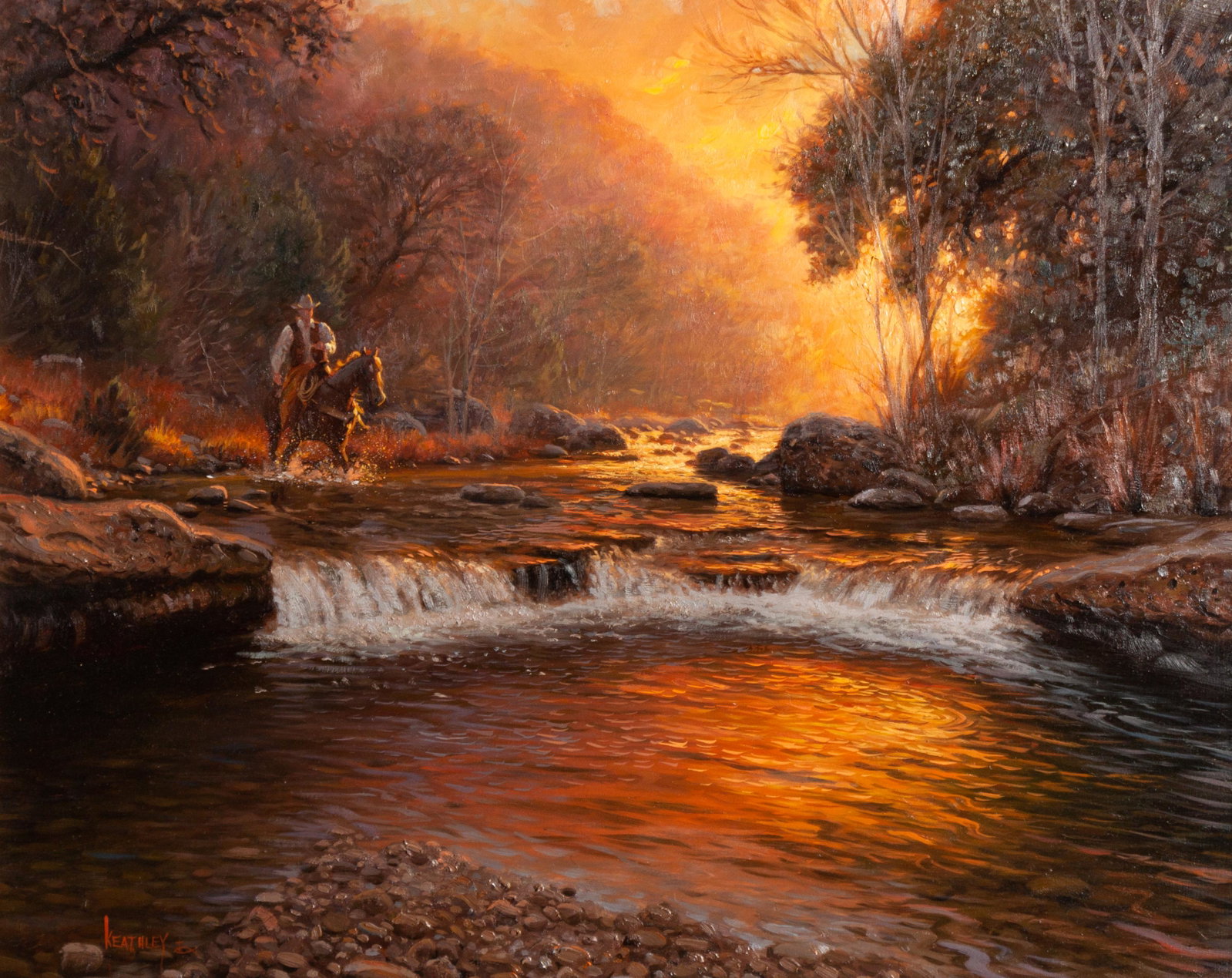 Mark Keathley (American, b. 1963) River at Sunset: Mark Keathley (American, b. 1963) River at Sunset, oil on board, signed Keathley (lower left) 16 x 20 inches