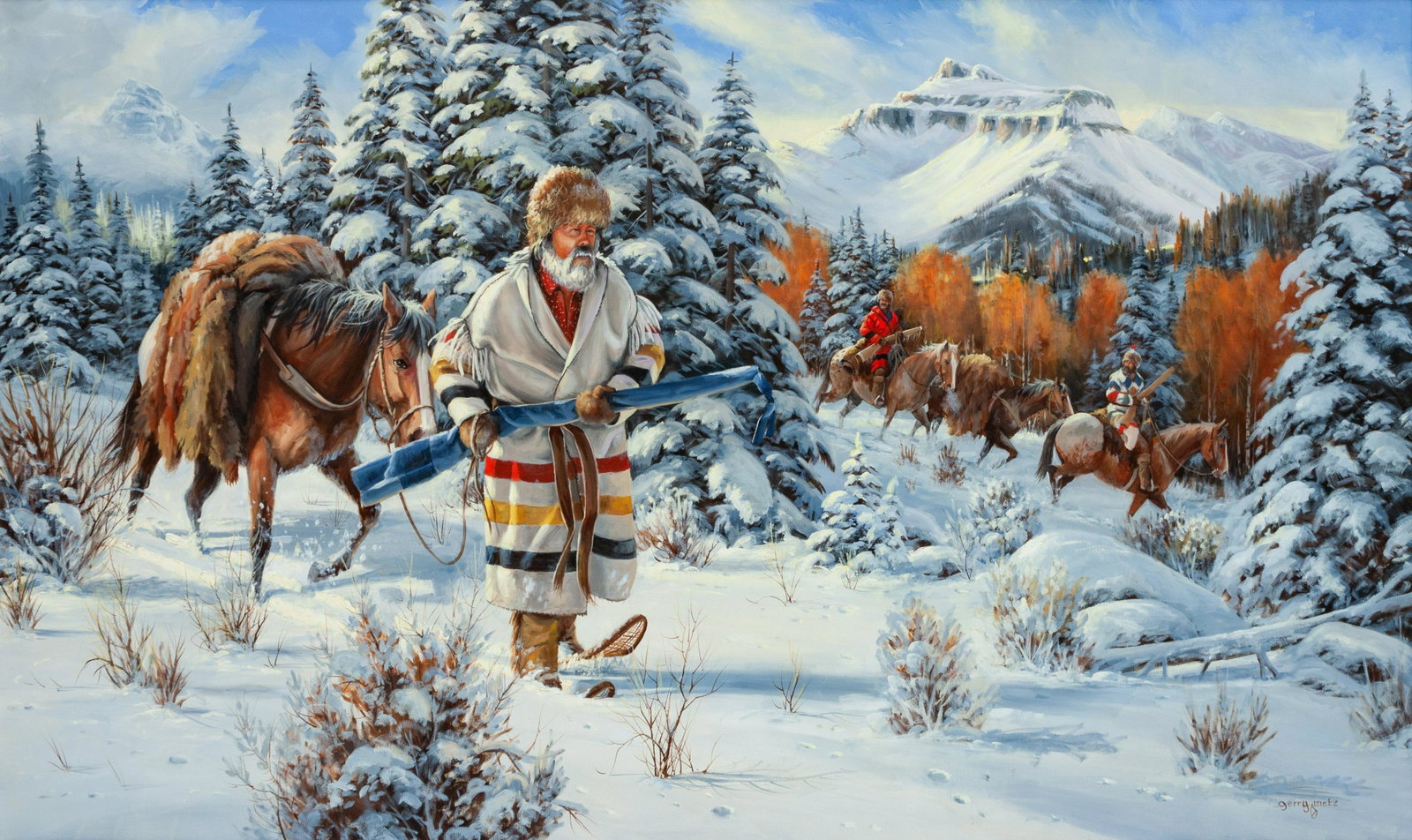 Gerry Metz (American, 1943-2018) Onto the Rendezvous: Gerry Metz (American, 1943-2018) Onto the Rendezvous, oil on canvas, signed Gerry Metz (lower right) 36 x 60 inches Property from a Private Estate, Scottsdale, Arizona