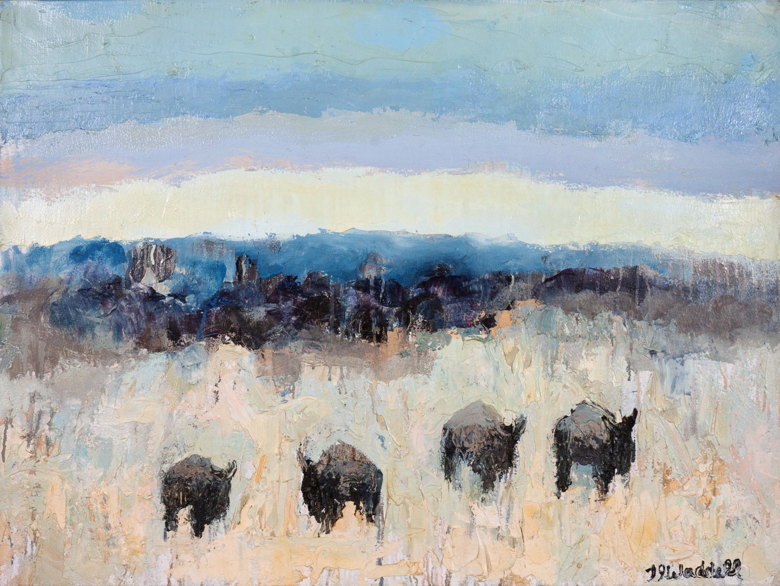 Theodore Waddell (American, b. 1941) Red Rock Buffalo: Theodore Waddell (American, b. 1941) Red Rock Buffalo #6, 2011, oil on canvas, signed T.J. Waddell (lower right) and signed, titled and dated (verso) 30 x 40 inches