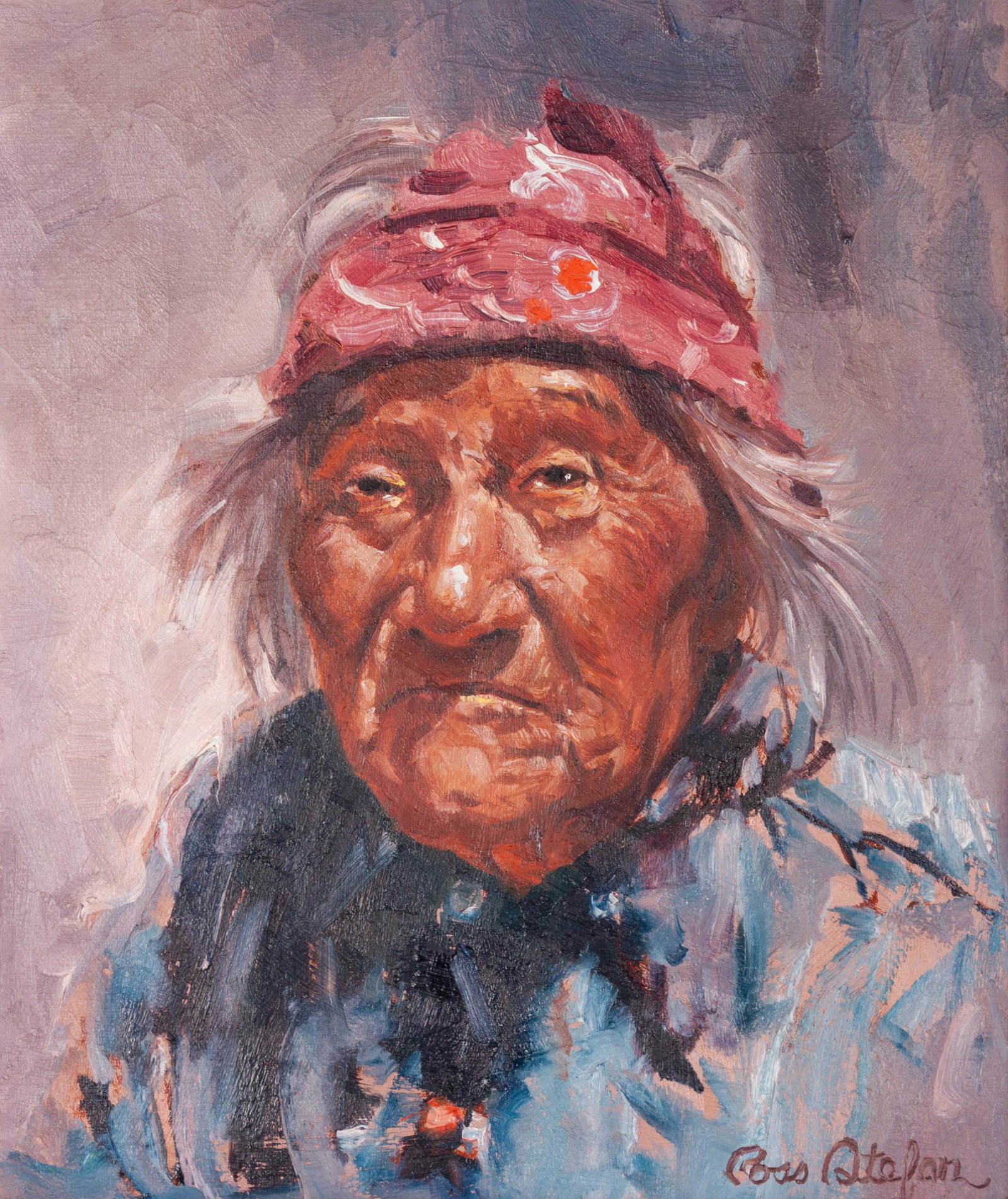 Ross Stefan (American, 1934-1999) Weathered Trail Boss: Ross Stefan (American, 1934-1999) Weathered Trail Boss, oil on canvas, signed Ross Stefan (lower right) 12 x 9 inches Property from the Collection of Adalyn Mains