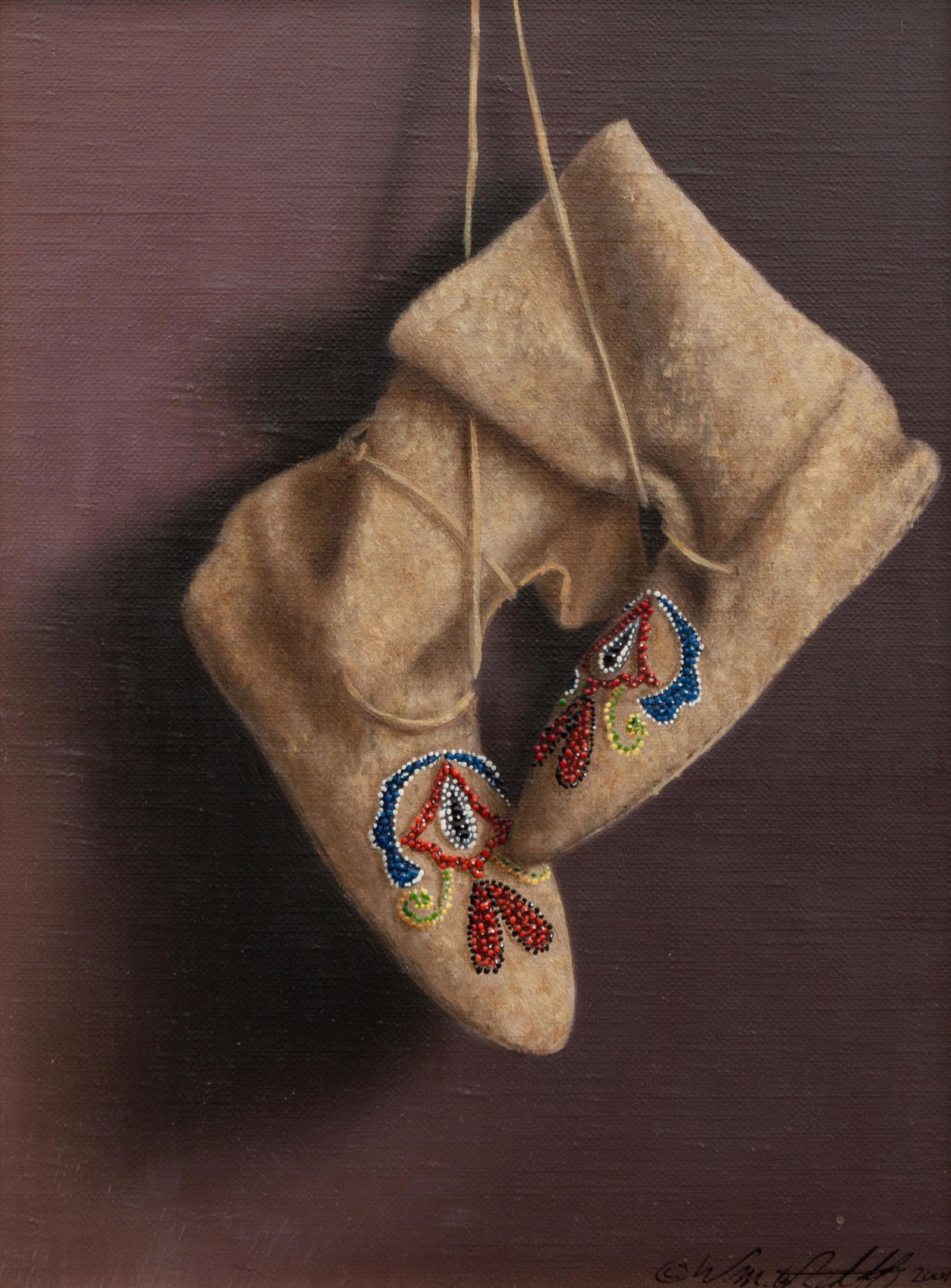William Acheff (American, b. 1947) Metis Mocs, 2001: William Acheff (American, b. 1947) Metis Mocs, 2001, oil on canvas, signed Wm. Acheff and dated (lower right) 8 x 6 inches