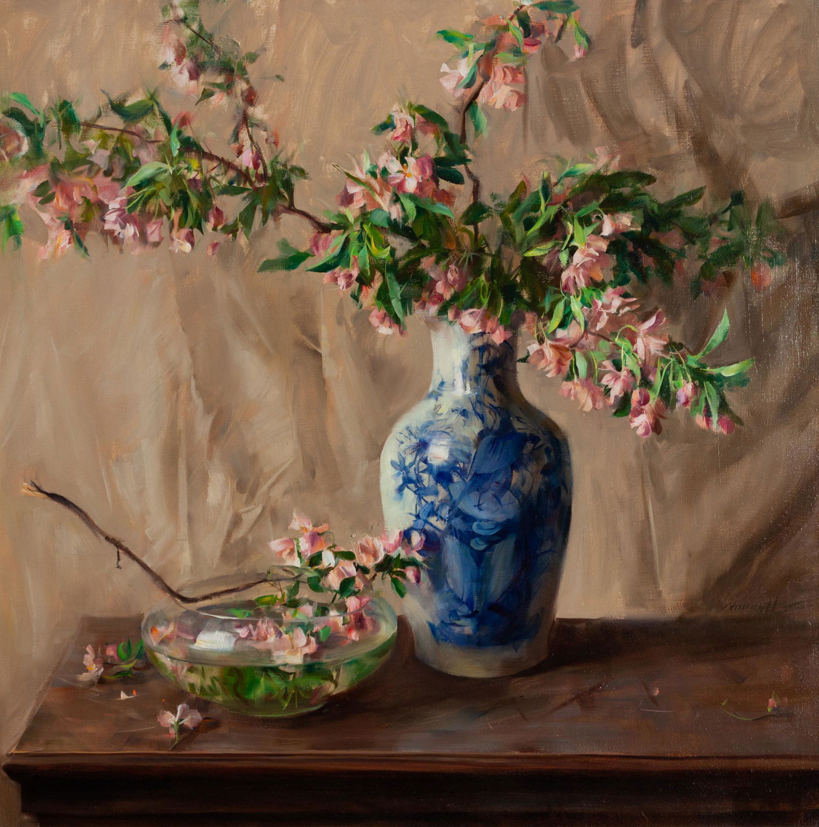 Quang Ho (Vietnamese/American, b. 1962) Double-Blossom: Quang Ho (Vietnamese/American, b. 1962) Double-Blossom Crab Apple Flowers, 1995, oil on canvas, signed Quang Ho (lower right) and signed, titled and dated (verso) 36 x 36 inches