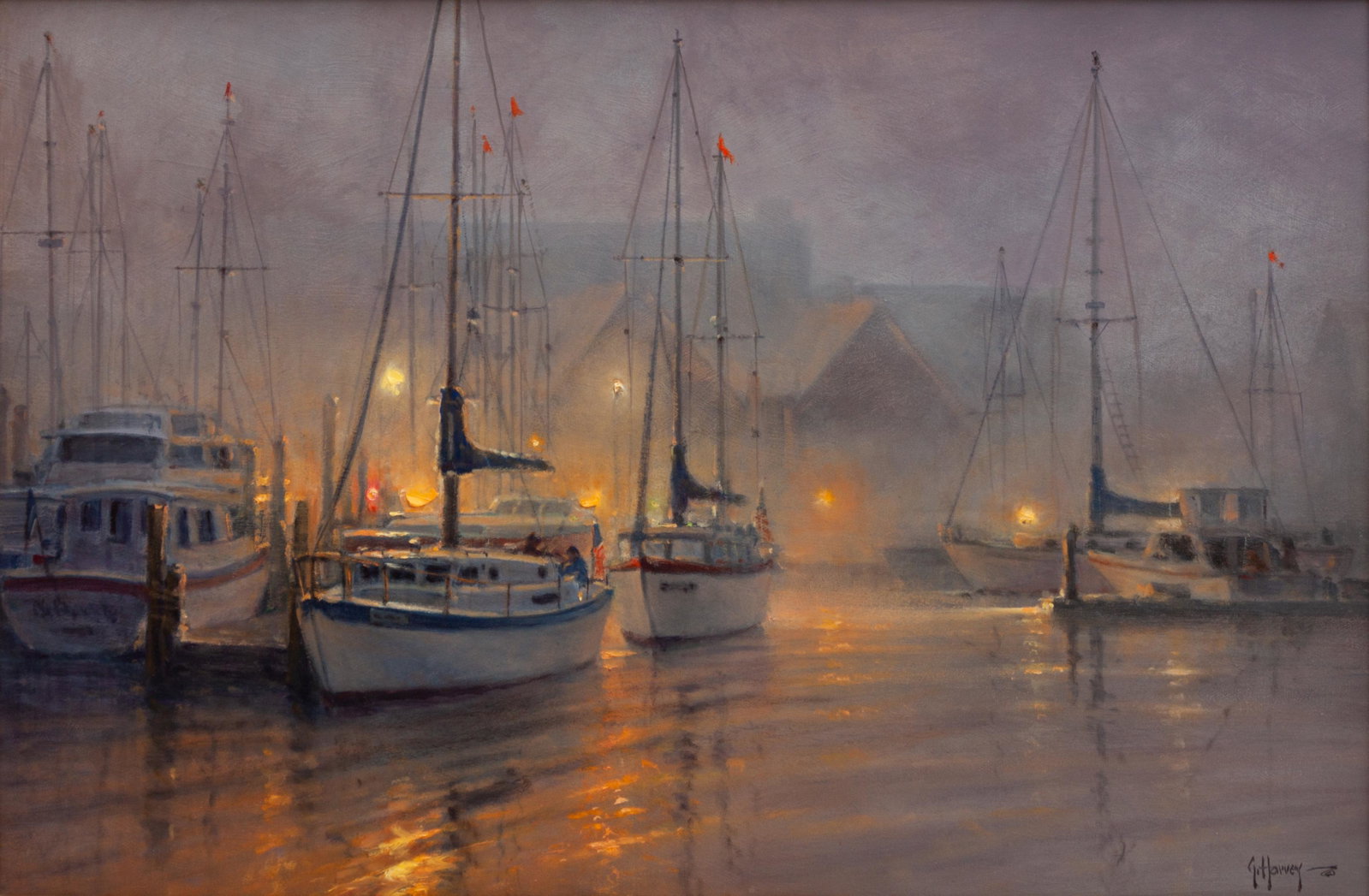 Gerald Harvey Jones (American, 1933-2017) Sounds of: Gerald Jones Harvey (American, 1933-2017) Sounds of Morning Silence, oil on canvas, signed G. Harvey (lower right) 20 x 30 inches