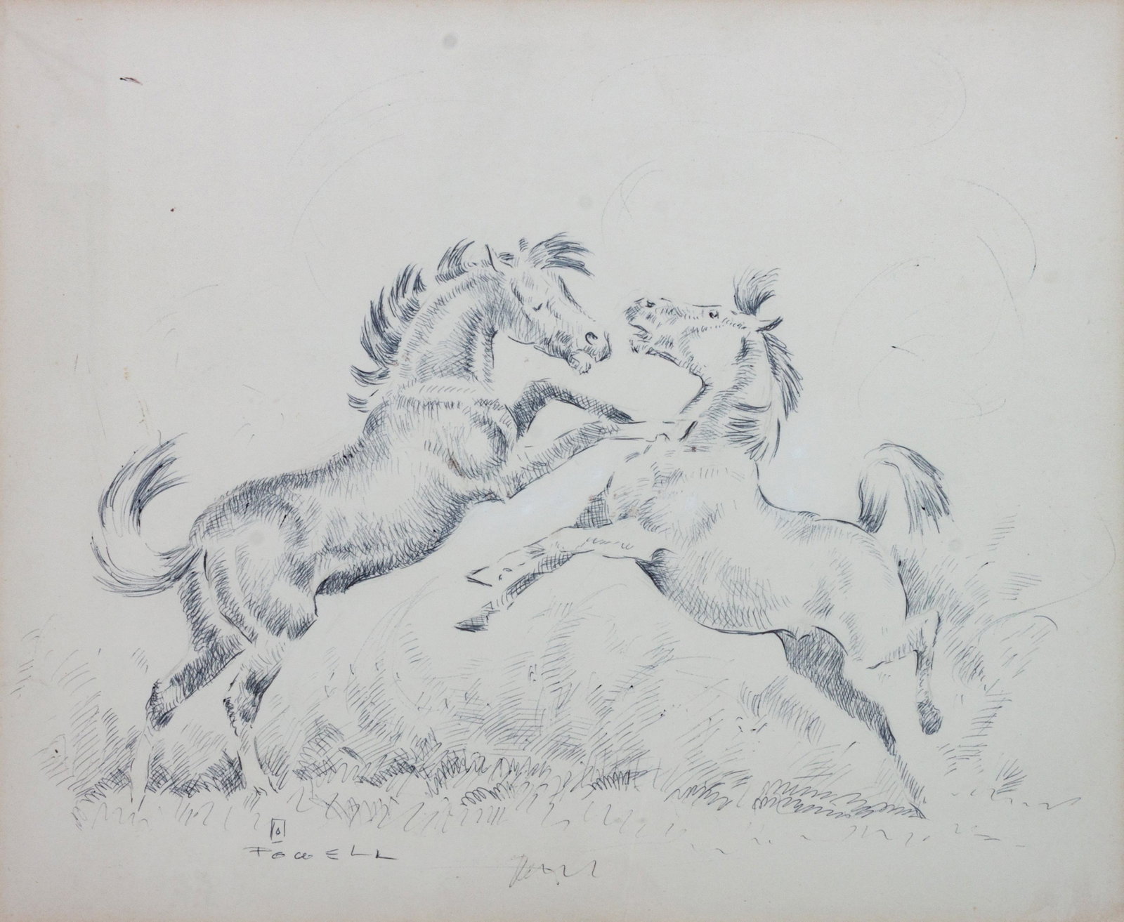 Ace Powell (American, 1912-1978) Fighting Stallions : Ace Powell (American, 1912-1978) Fighting Stallions, ink on paper, signed Powell (lower left) 9 x 11 inches
