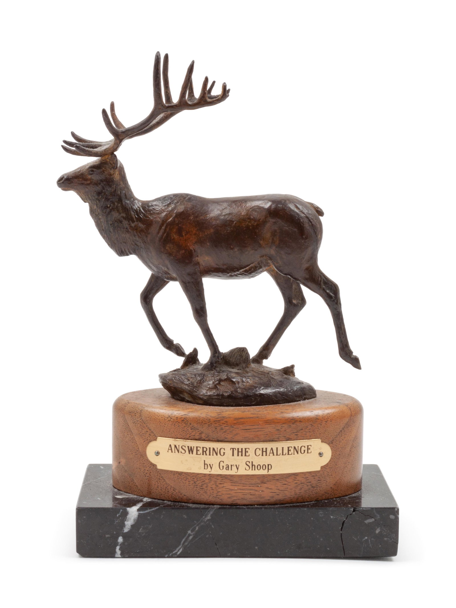 Gary Shoop (American, 20th Century) Answering the: Gary Shoop (American, 20th Century) Answering the Challenge, edition 15, 1998, bronze, signed Gary Shoop, numbered and dated (base) overall height 7 3/4 x length 5 x depth 2 inches
