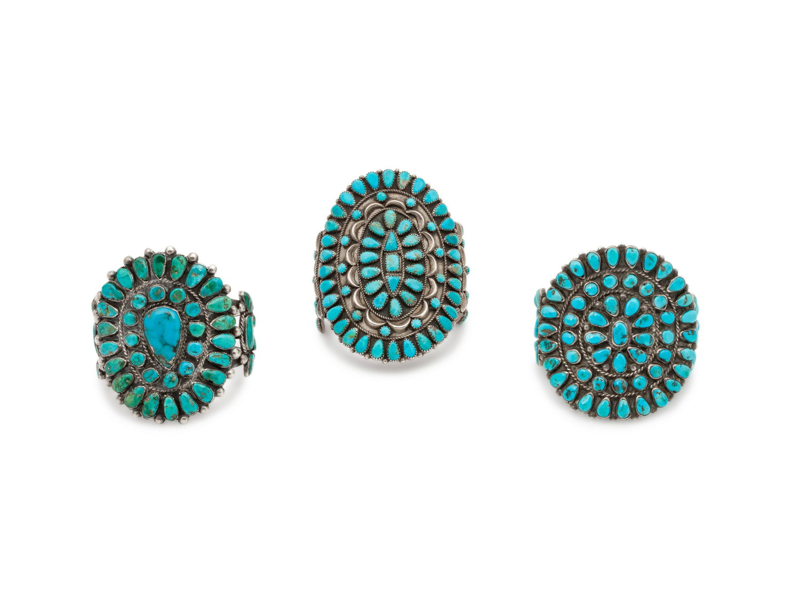 Navajo and Zuni Silver and Turquoise Cluster Cuff (1 of 2)