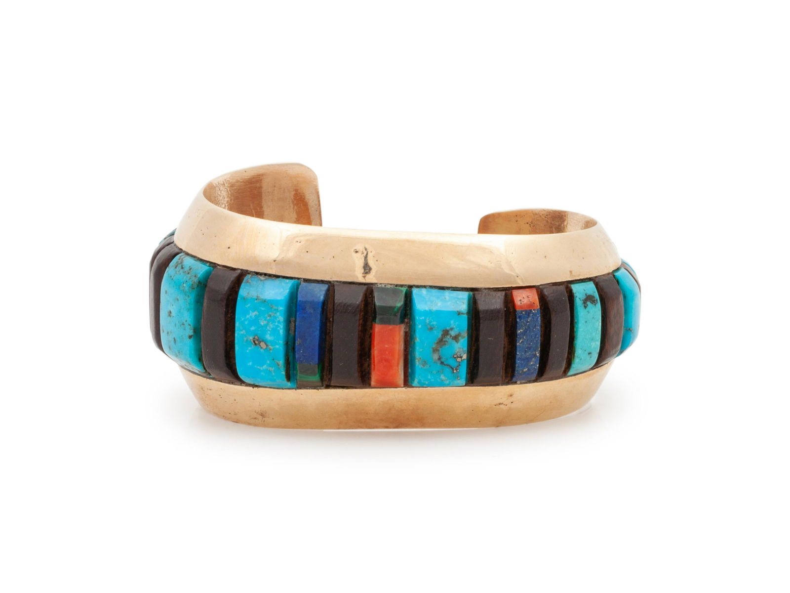 Navajo Gold Multi-and Cobblestone Inlay Cuff Bracelet (1 of 2)