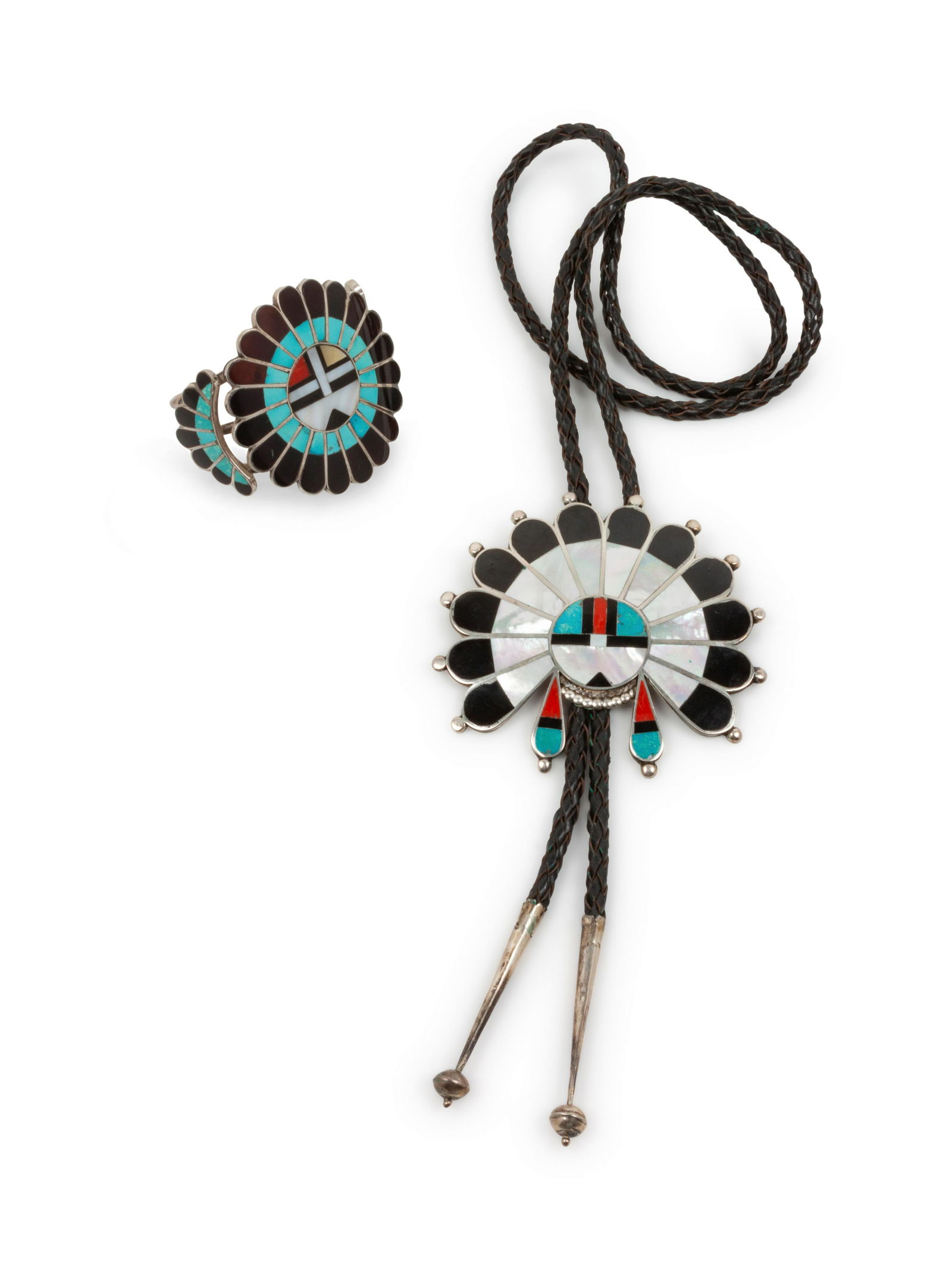 Zuni Mosaic Inlay Sunface Cuff Bracelet AND Bolo (1 of 2)