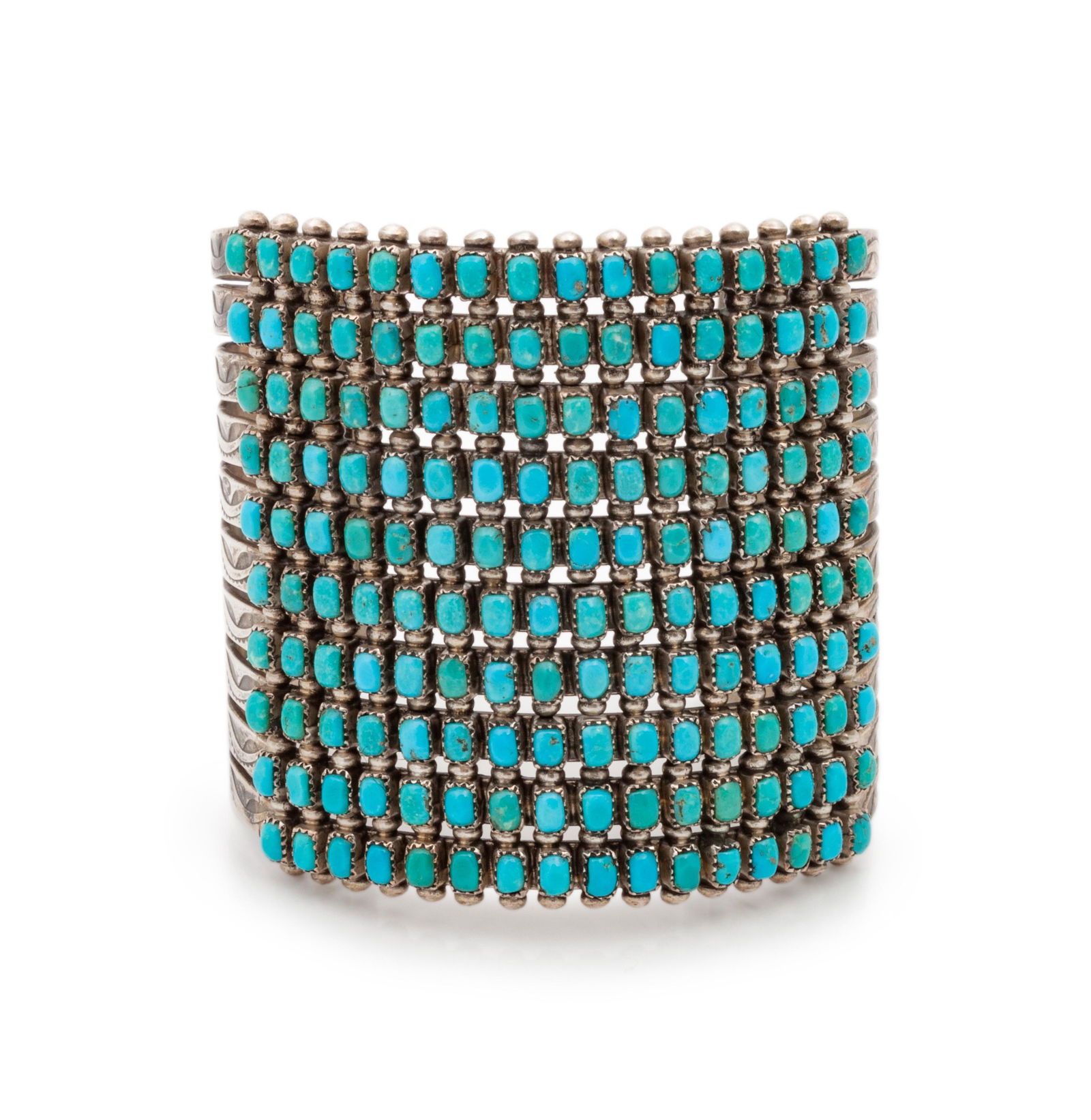 Zuni Silver and Petit Point Turquoise Cuff Bracelet (1 of 3)
