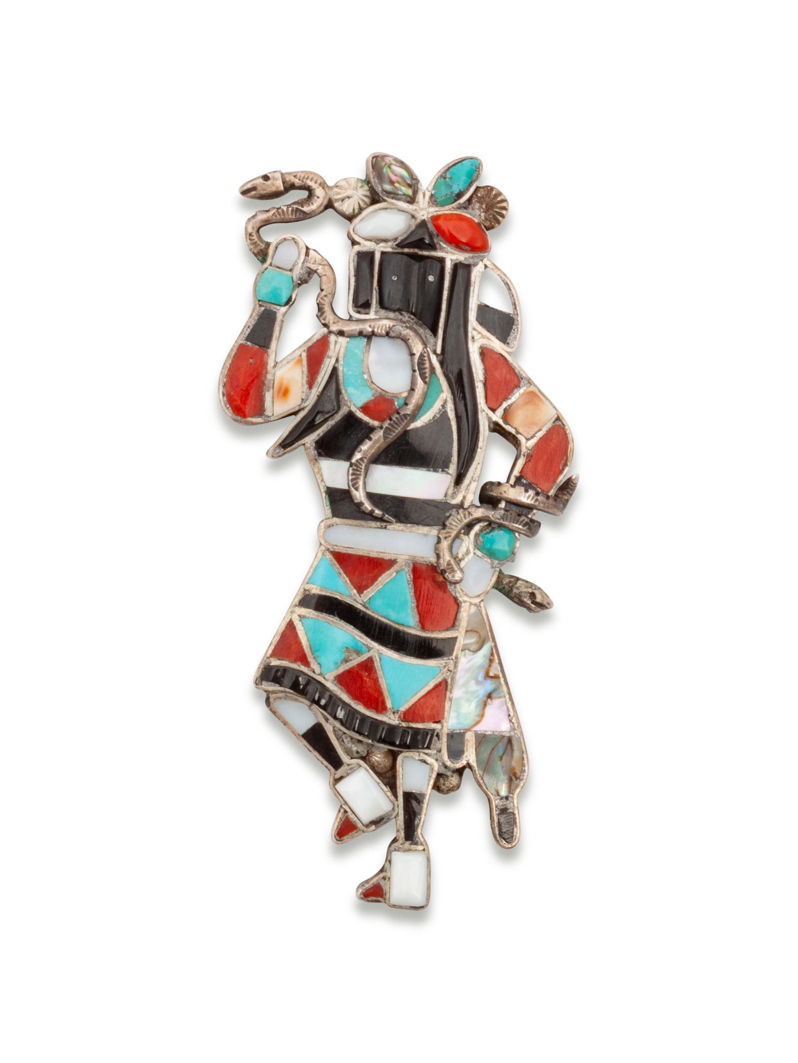 Zuni Channel Inlay Snake Dancer Brooch  length 2 1/2 (1 of 1)