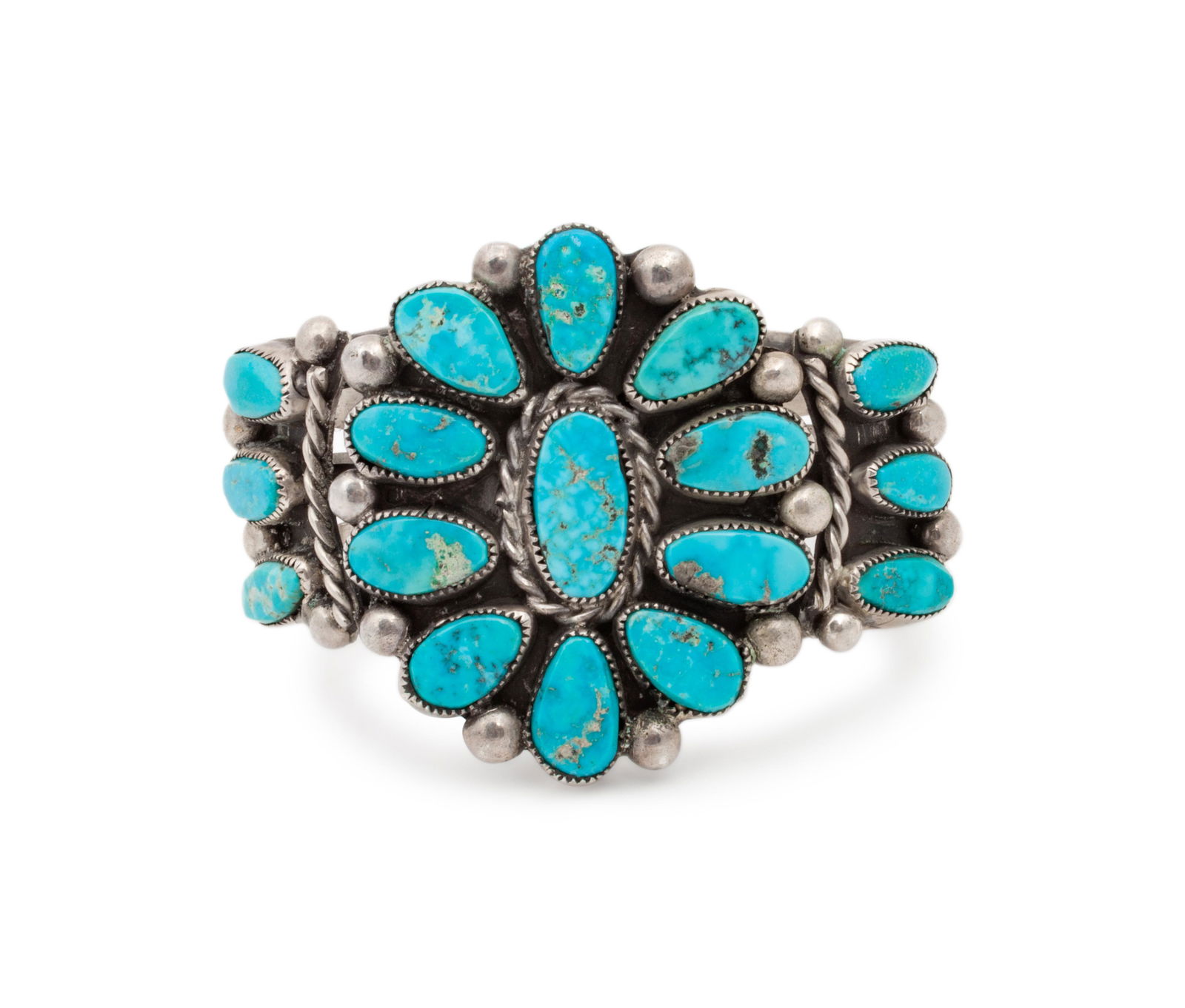 Zuni Silver and Turquoise Cluster Cuff Bracelet cuff (1 of 2)