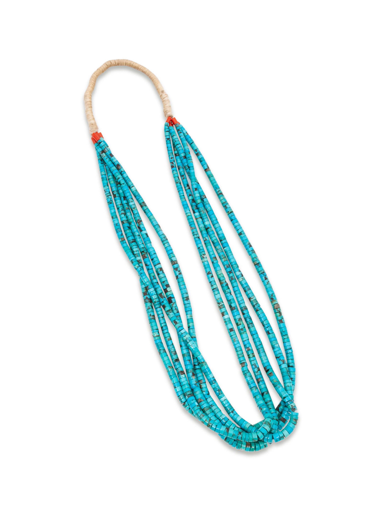 Pueblo Five-Strand Graduated Rolled Turquoise Necklace, (1 of 1)
