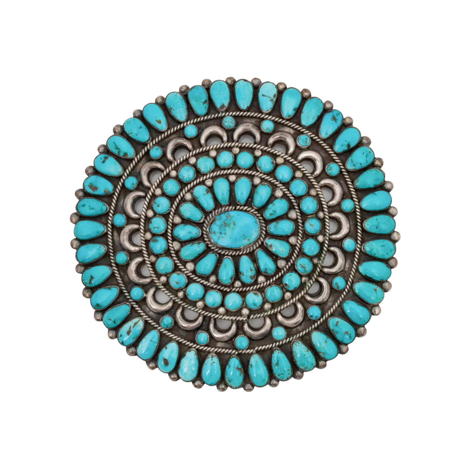 Large Navajo Silver and Petit Point Turquoise Brooch / (1 of 1)