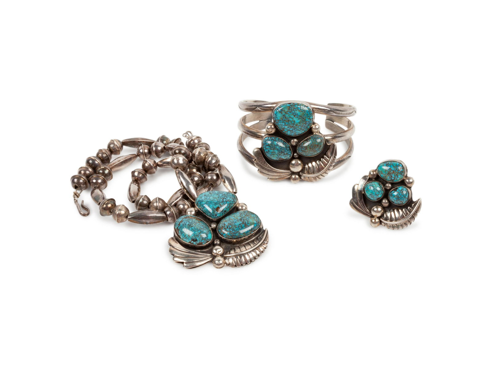 Navajo Silver and Nevada Blue Turquoise Necklace, Cuff (1 of 1)