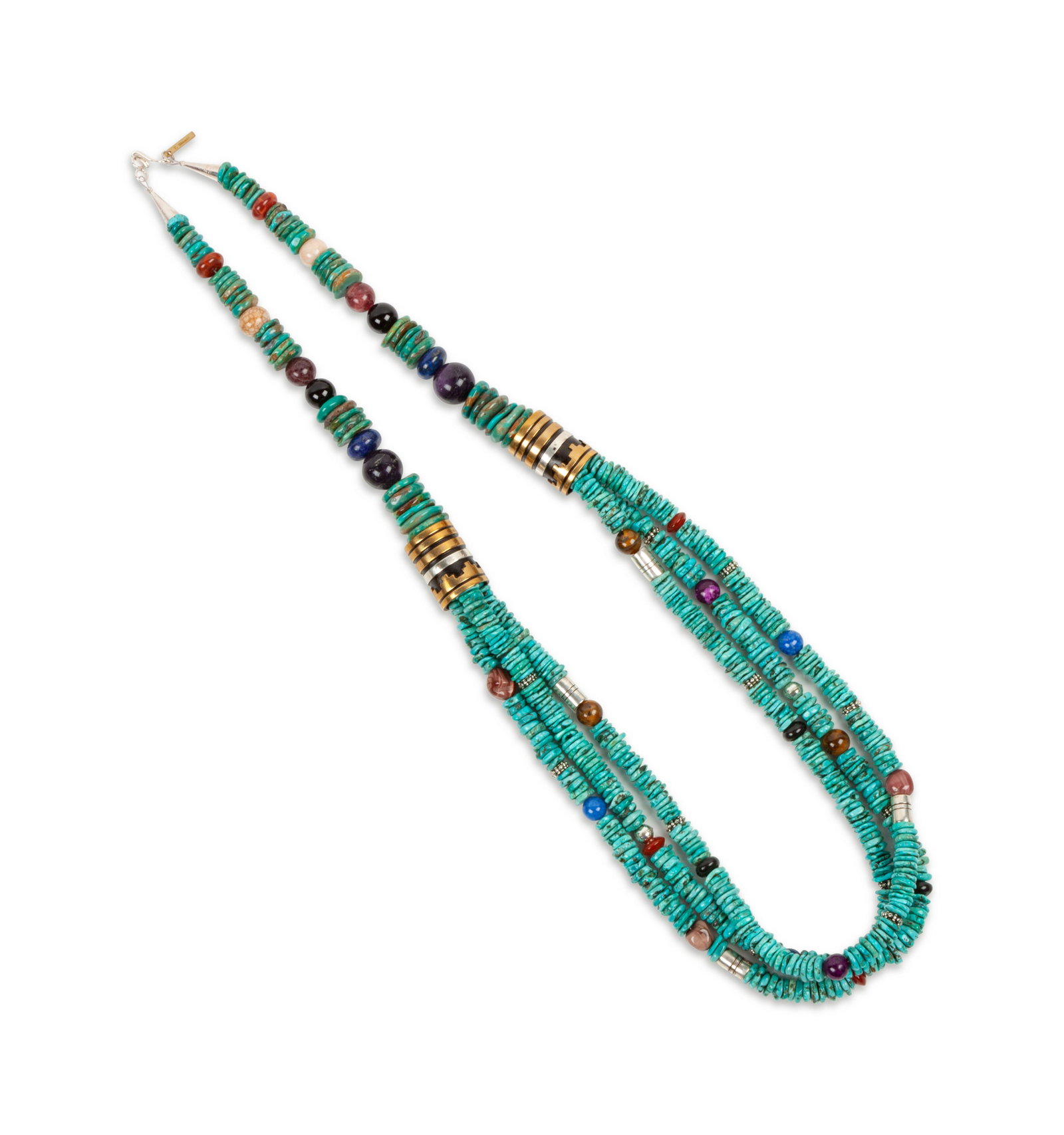 Tommy Singer (DINE, 1940-2014) Multi-Strand Turquoise: Tommy Singer (DINE, 1940-2014) Multi-Strand Turquoise Necklace with small tag that is marked T. Singer.