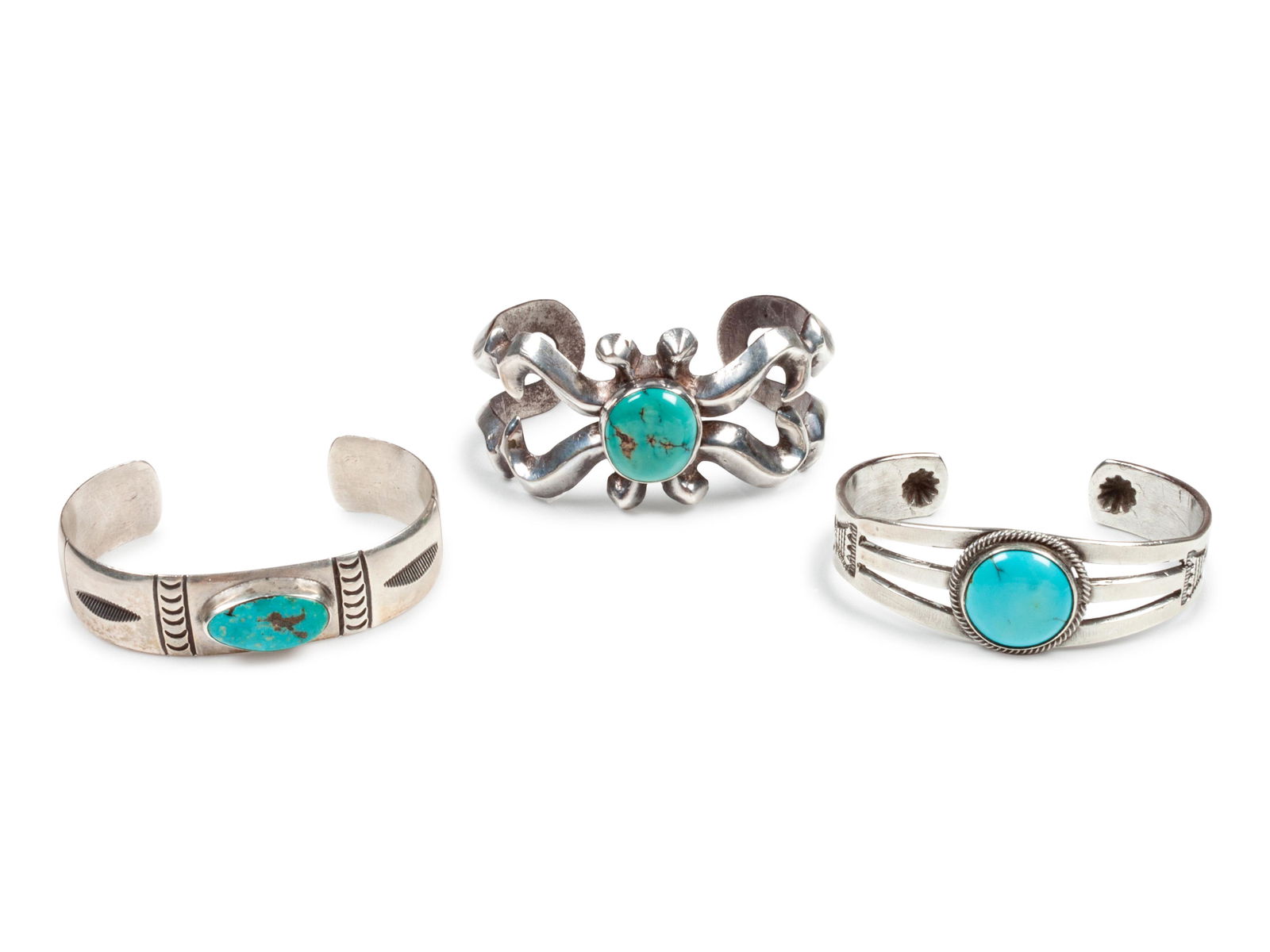 Three Navajo Silver and Turquoise Cuff Bracelets (1 of 1)