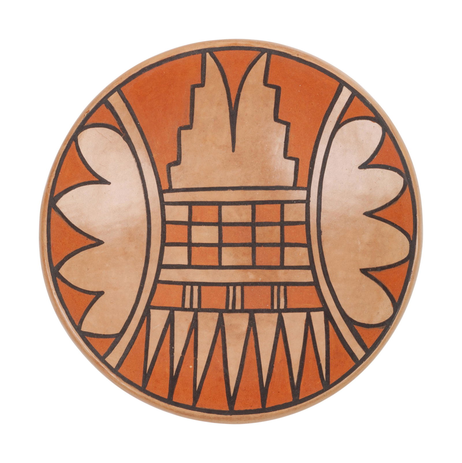 Crucita Calabaza, Blue Corn (SAN ILDEFONSO, 1921-1999): Crucita Calabaza, Blue Corn (SAN ILDEFONSO, 1921-1999) Polychrome Plate diameter 4 1/2 inches Property from the Dewar Family Collection, Overland Park, KS