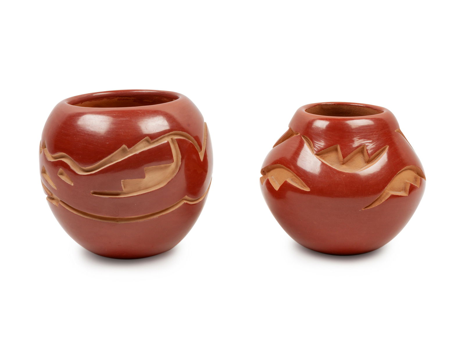 Two Santa Clara Pueblo Redware Bowls argest height 5 (1 of 1)