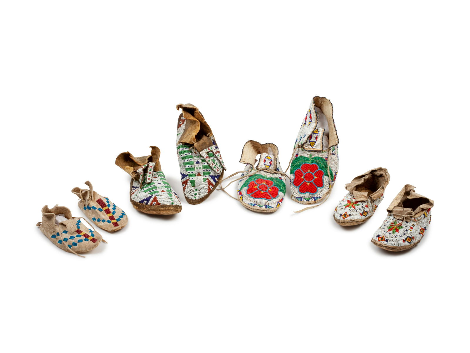 Plains Beaded Hide Moccasins,group of four largest pair (1 of 1)