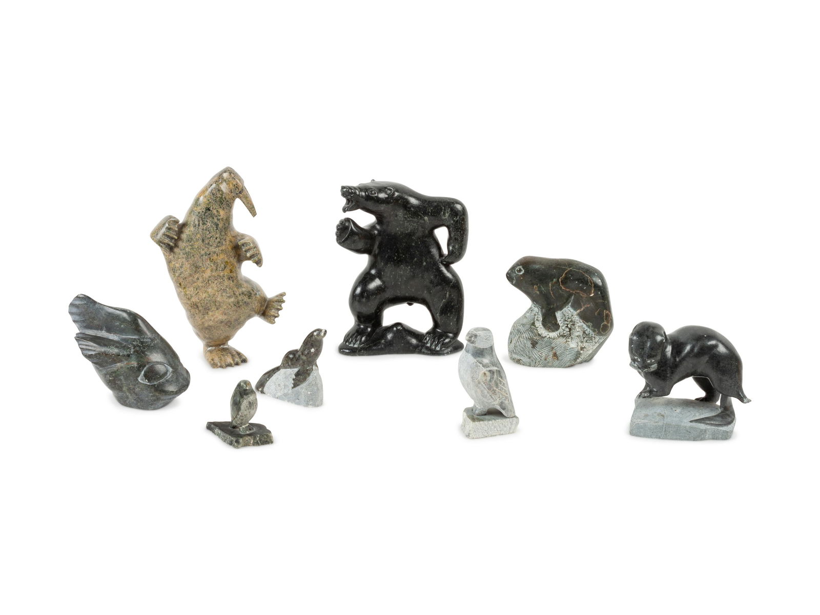 Inuit Carved Stone Animals, and Basket basket height 5 (1 of 2)