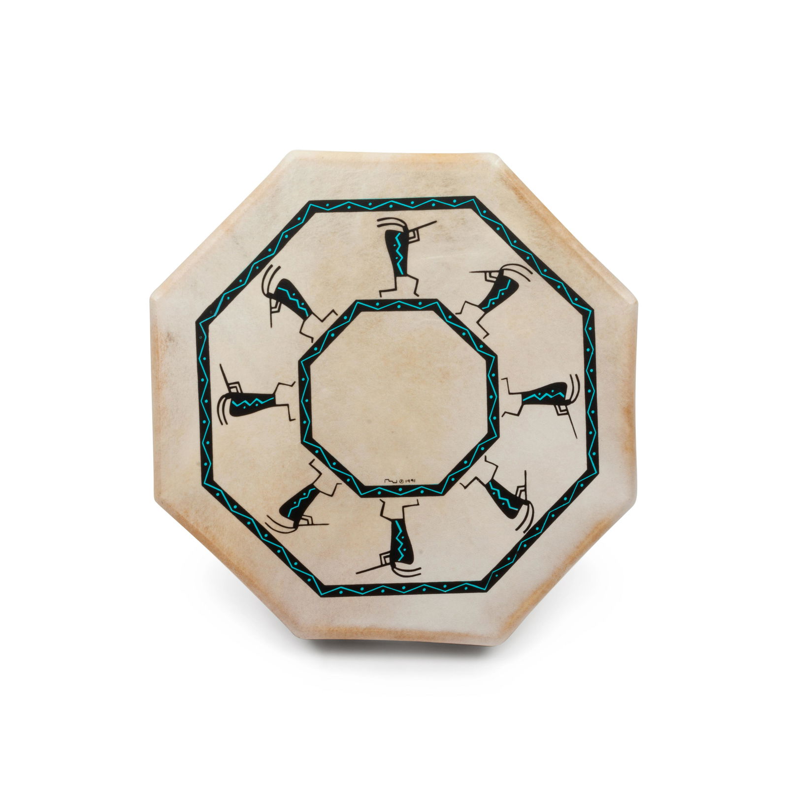 Painted Hide Drum diameter 19 1/2 x depth 3 inches (1 of 5)