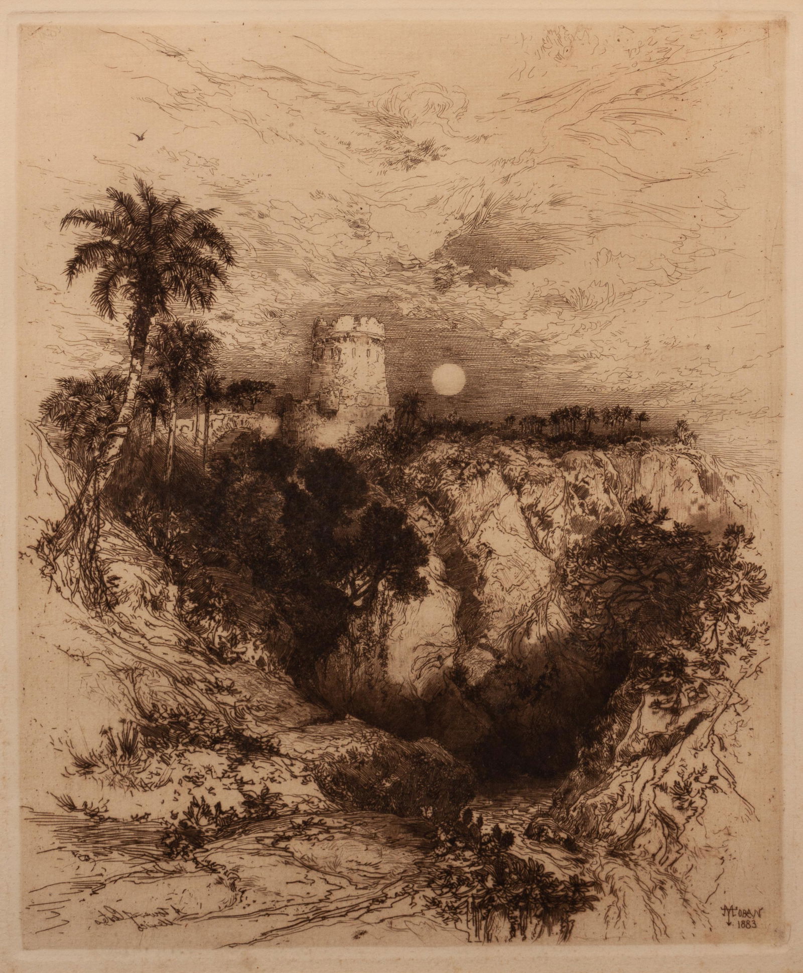 Thomas Moran (American, 1837-1926) A Tower of Cortes-: Thomas Moran (American, 1837-1926) A Tower of Cortes- Mexico