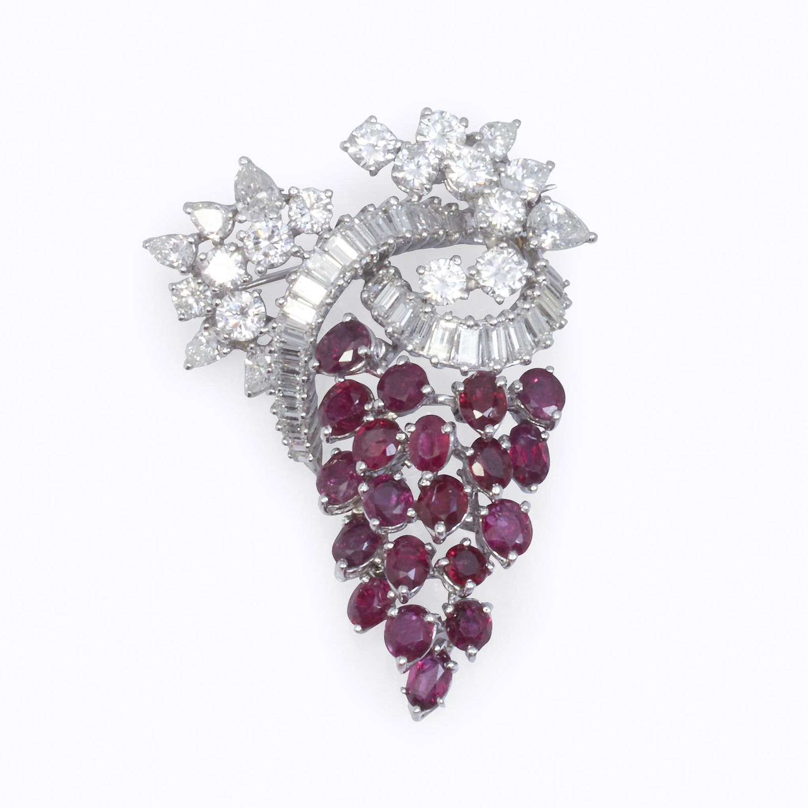 A ruby, diamond, and platinum brooch, (1 of 2)