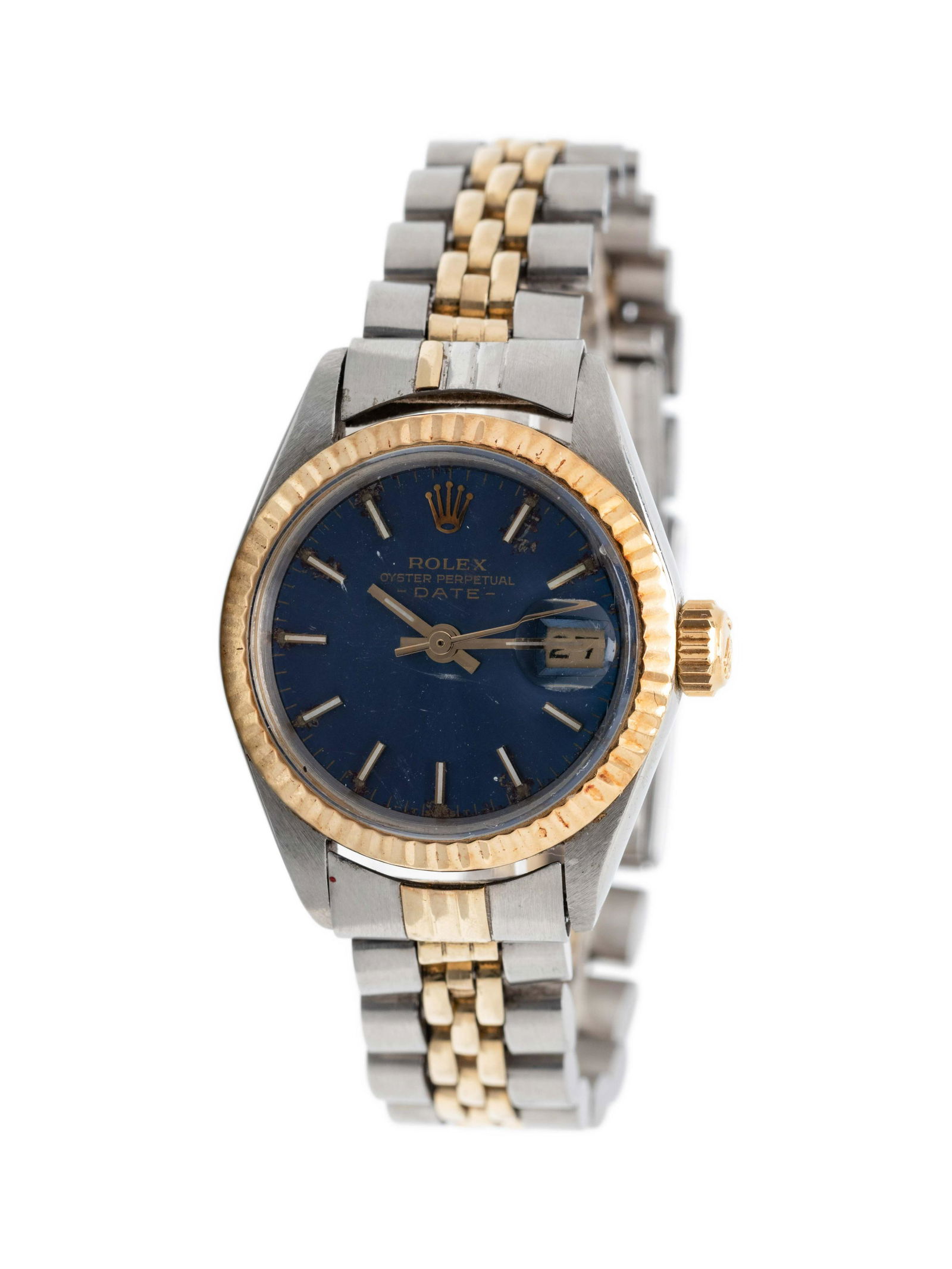 ROLEX, STAINLESS STEEL AND 18K YELLOW GOLD REF. 6917: ROLEX, STAINLESS STEEL AND 18K YELLOW GOLD REF. 6917 'OYSTER PERPETUAL DATEJUST' WRISTWATCH, CIRCA 1972 25.00 mm case diameter, blue dial signed ROLEX, applied luminous baton numerals, date aperture a
