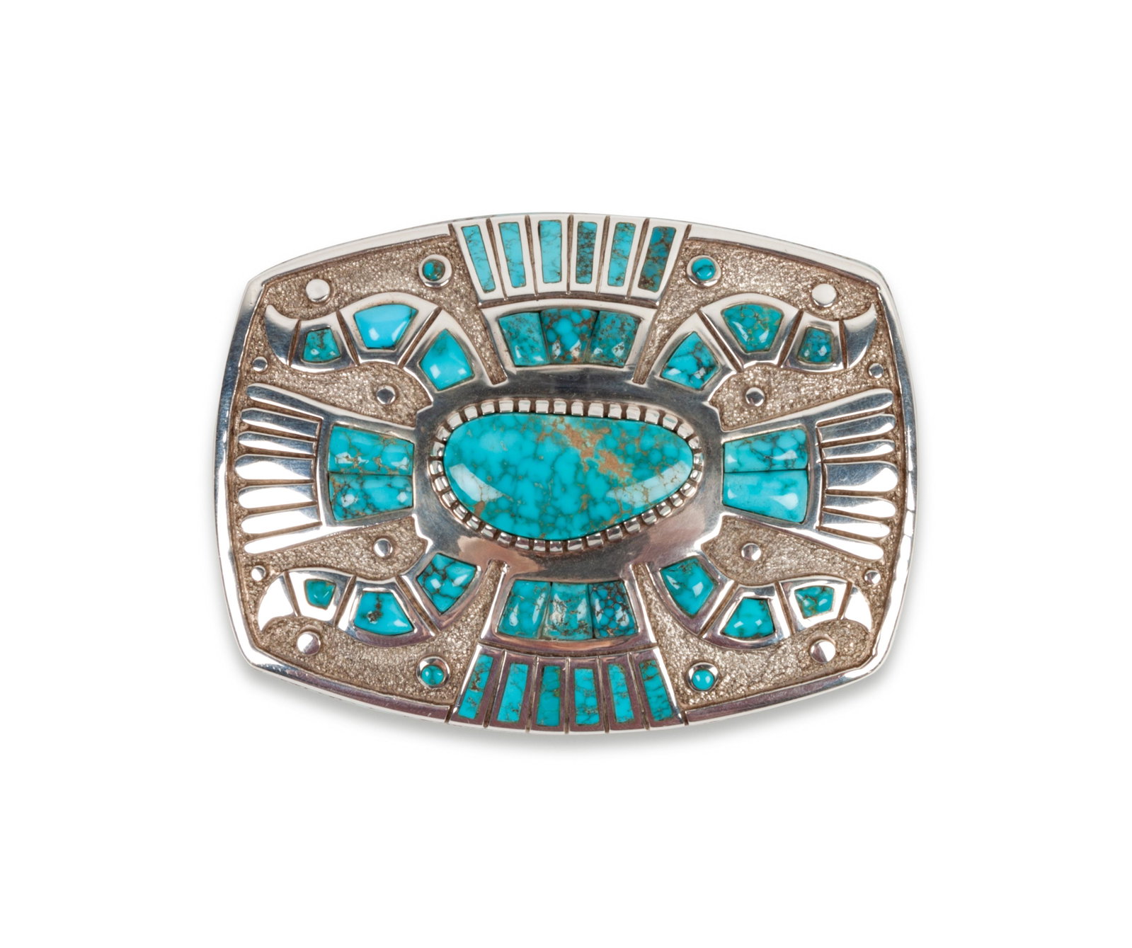 Michael Perry (DINE, B. 1972) Sterling Silver and Lone: Michael Perry (DINE, B. 1972) Sterling Silver and Lone Mountain Turquoise Belt Buckle and Cuff Bracelet lot of 2, both marked MP and Sterling (buckle) height 2 1/3 inches x length 3 inches; (cuff) wid