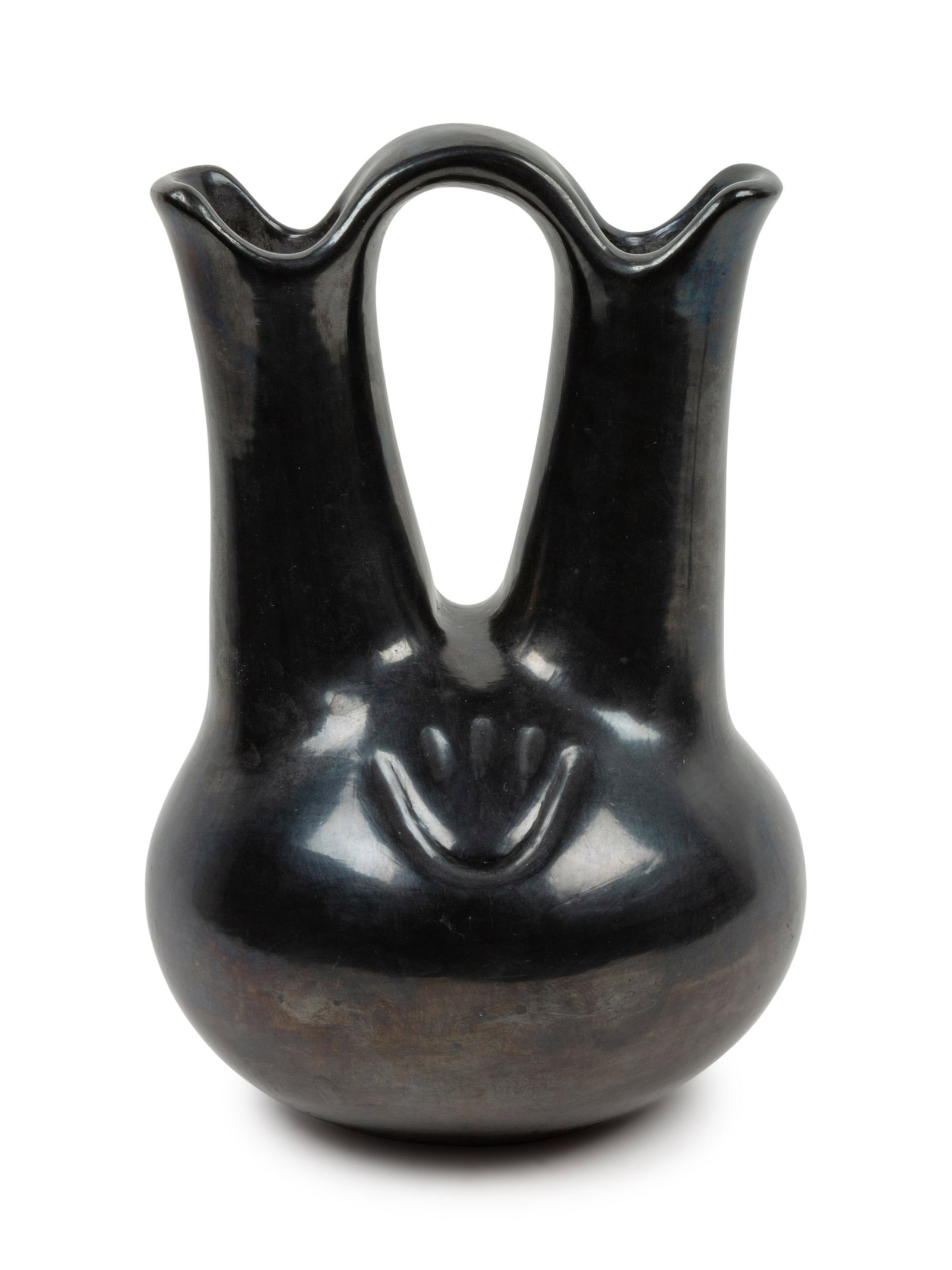 Margaret Tafoya (SANTA CLARA, 1904-2001) Blackware: Margaret Tafoya (SANTA CLARA, 1904-2001) Blackware Wedding Vase with bear paw impression; signed on base height 12 inches