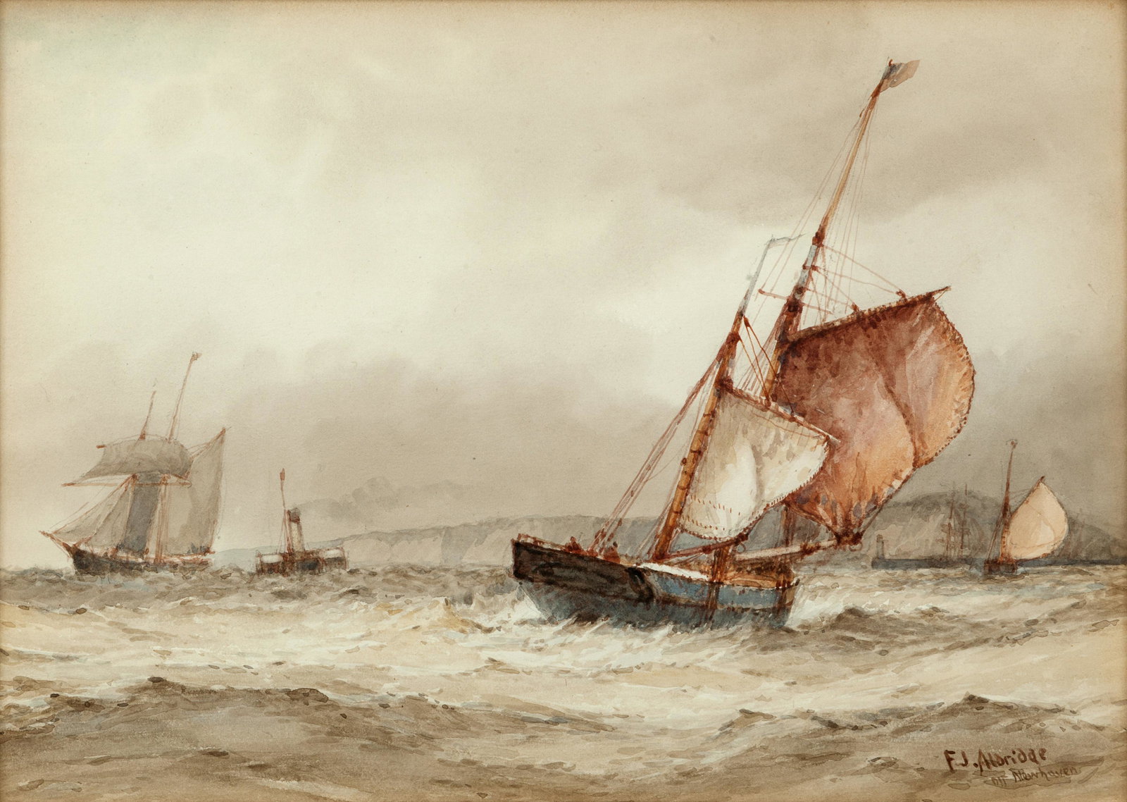 Frederick James Aldridge (British, 1850-1933) Shoreham: Frederick James Aldridge (British, 1850-1933) Shoreham Harbor and Off Newhaven, (two works) watercolor on paper each: signed F.J. Aldridge and titled (lower right) each: 10 x 14 inches.