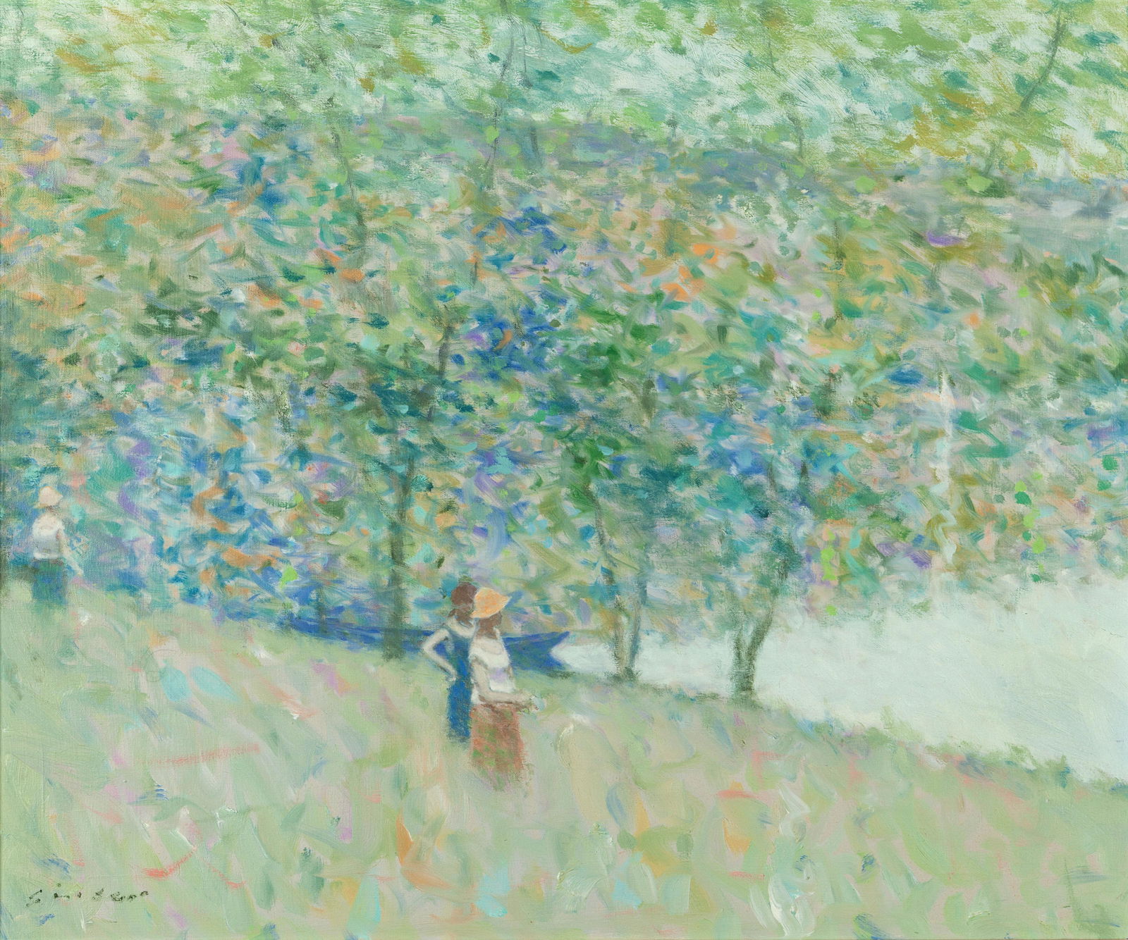 Andre Gisson (American, (1921-2003) Landscape with: Andre Gisson (American, (1921-2003) Landscape with Figures oil on canvas signed Gisson (lower left) 20 x 24 inches. Provenance: Merrill Chase Galleries, Chicago