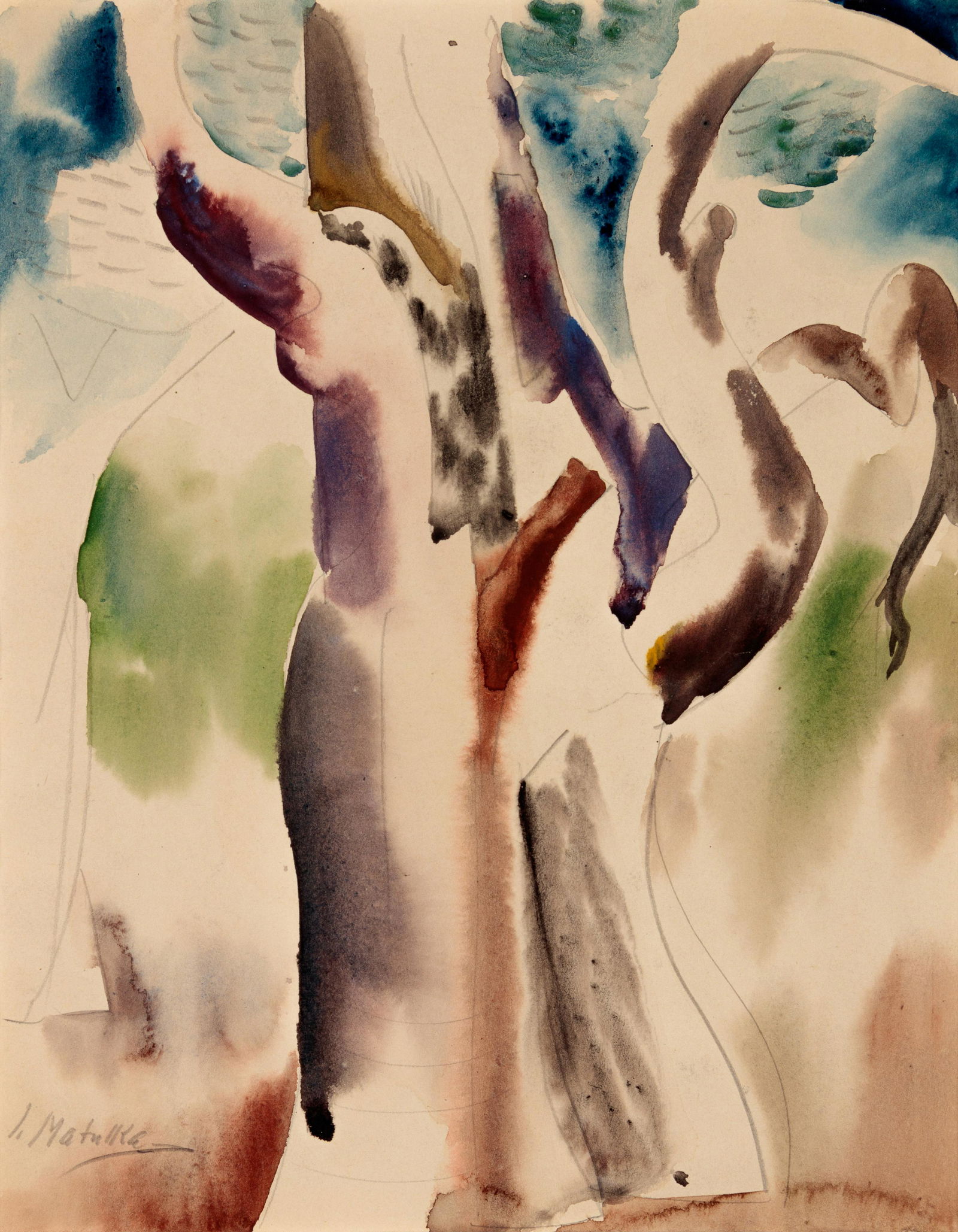 Jan Matulka (American/Czech, 1890-1972) Abstract: Jan Matulka (American/Czech, 1890-1972) Abstract Landscape mixed media on paper signed J Matulka (lower left); estate stamp (verso) 13 1/4 x 10 1/2 inches.