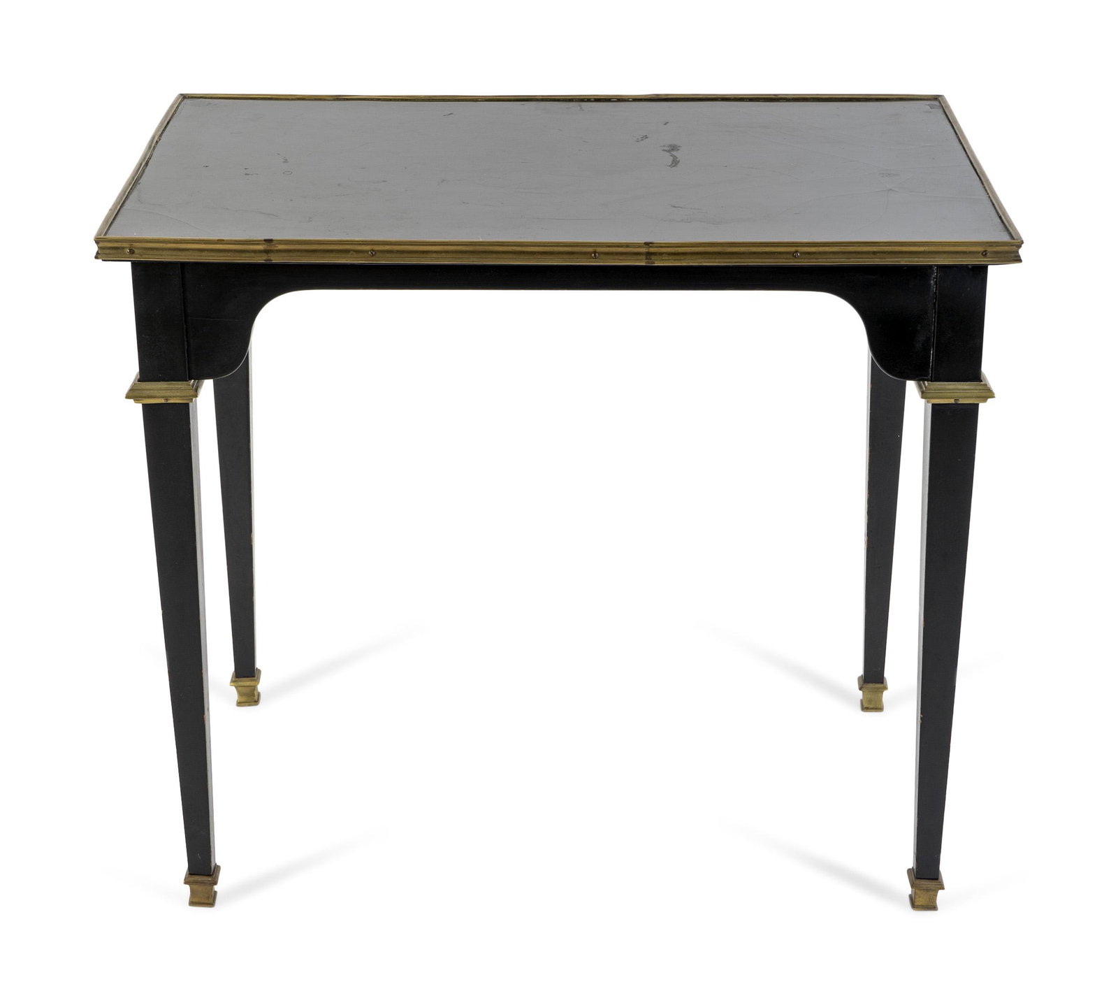 A French Empire Style Gilt Metal Mounted Ebonized Size: A French Empire Style Gilt Metal Mounted Ebonized Size Table EARLY 20TH CENTURY Height 26 1/4 x width 30 3/8 x depth 19 7/8 inches.