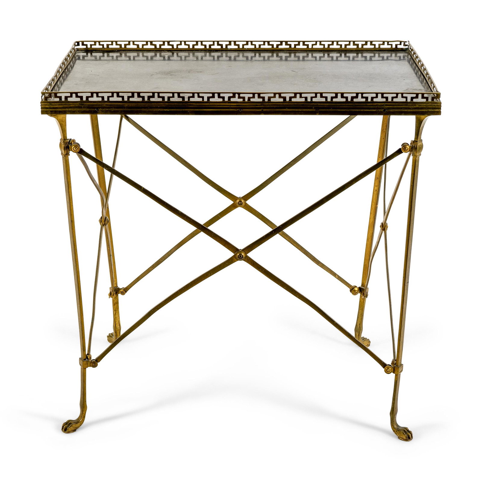 A Brass Side Table with Black Top Marble Height 28 x: A Brass Side Table with Black Top Marble 20TH CENTURY in the manner of Maison Jansen. Height 28 x width 28 x depth 18 1/4 inches.
