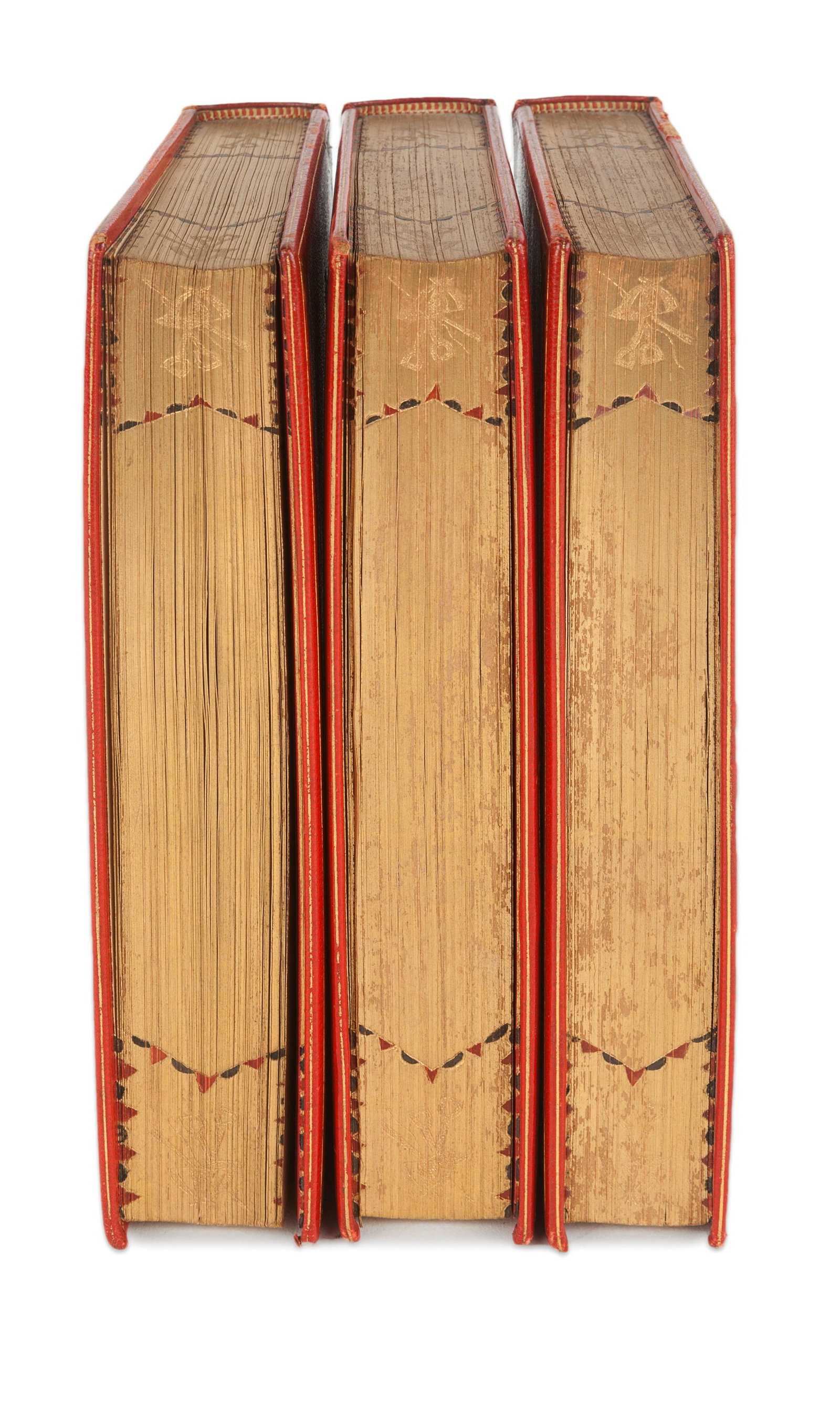 [MONASTERY HILL BINDING]. SURTEES, Robert Smith: [MONASTERY HILL BINDING]. SURTEES, Robert Smith (1803-1864). [SPORTING NOVELS]. Ask Mamma. -- Mr. Sponge's Sporting Tour. -- Mr. Romford's Hounds. London: Bradbury, Agnew & Co., [ca 1852 or later]. 3
