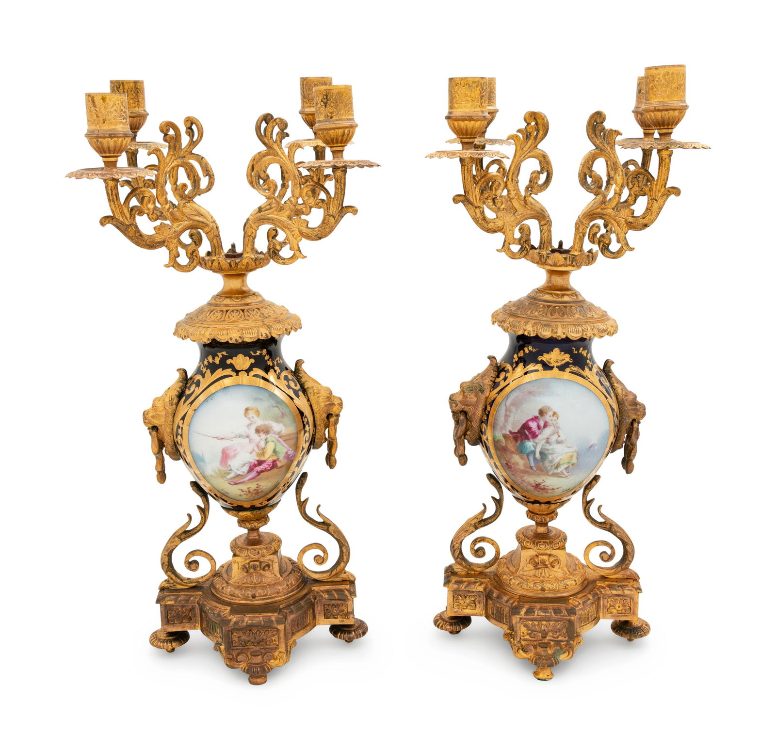 A Pair of Gilt Metal Mounted Sevres Style Four-Light (1 of 2)