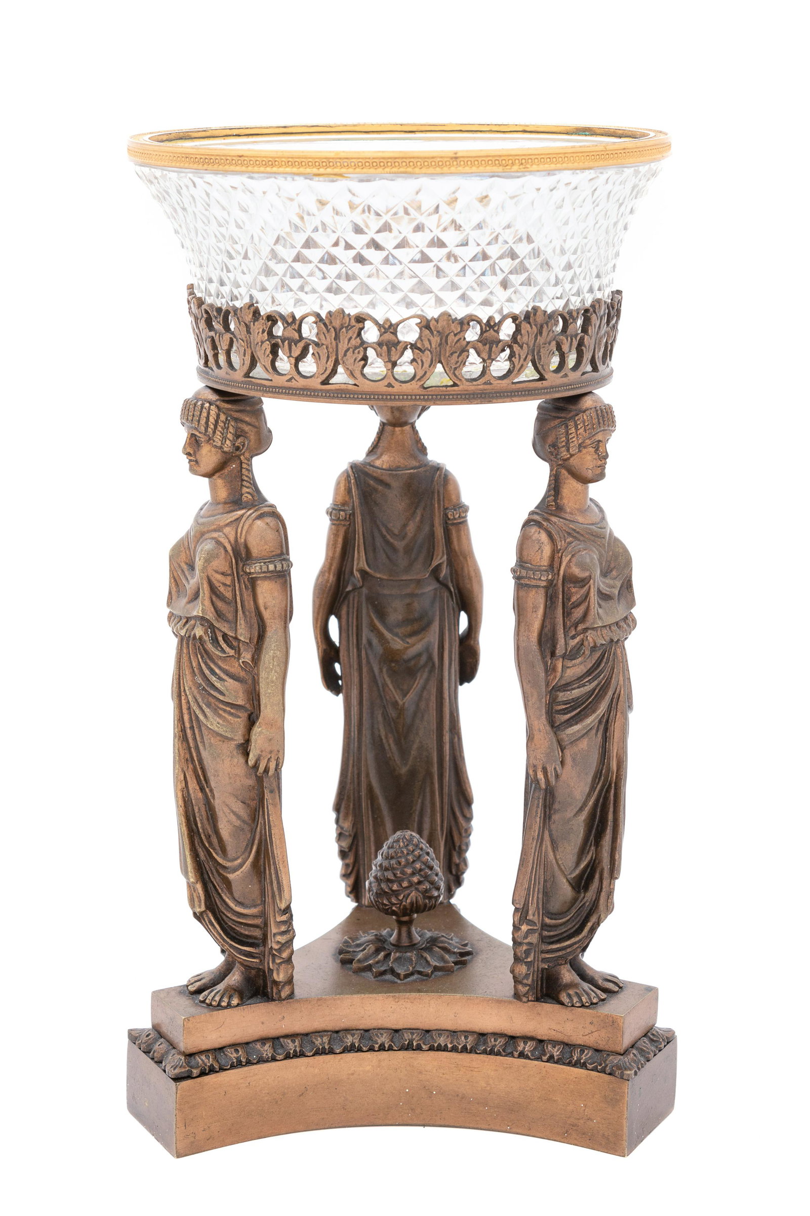 An Empire Style Gilt Bronze and Cut-Glass Center Bowl: An Empire Style Gilt Bronze and Cut-Glass Center Bowl Late 19th/Early 20th Century Height 10 5/8 inches.