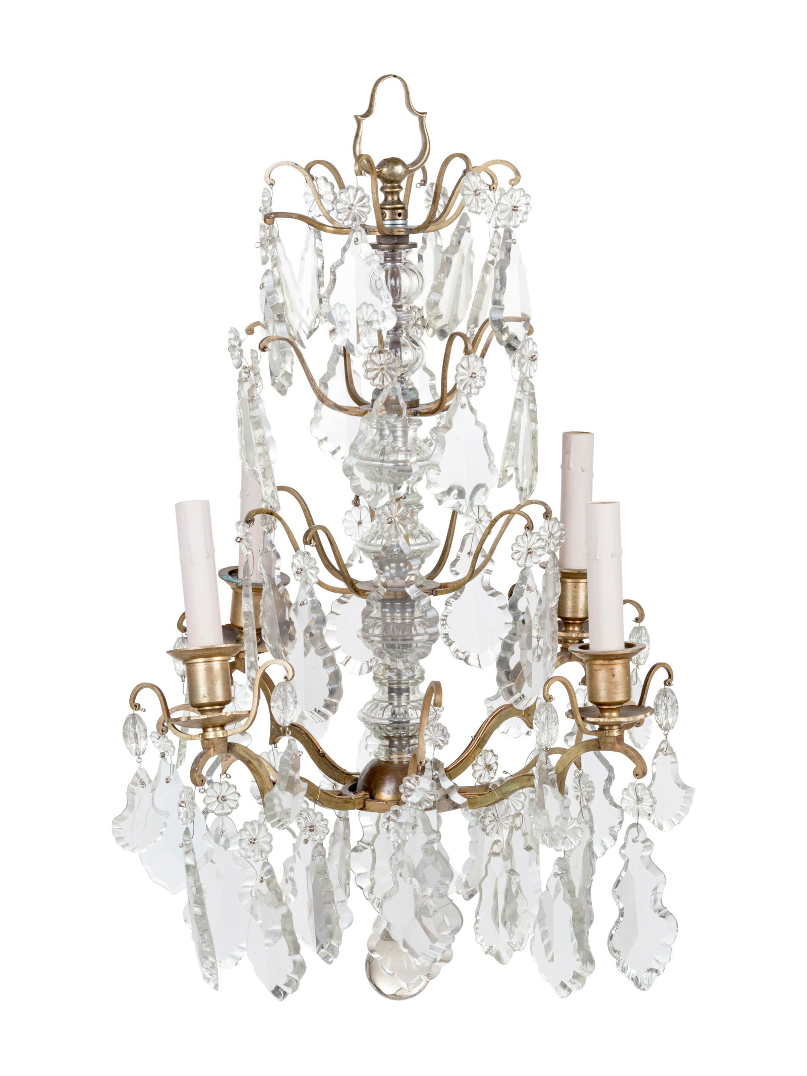 A French Gilt Metal and Cut Glass Four-Light Chandelier (1 of 2)